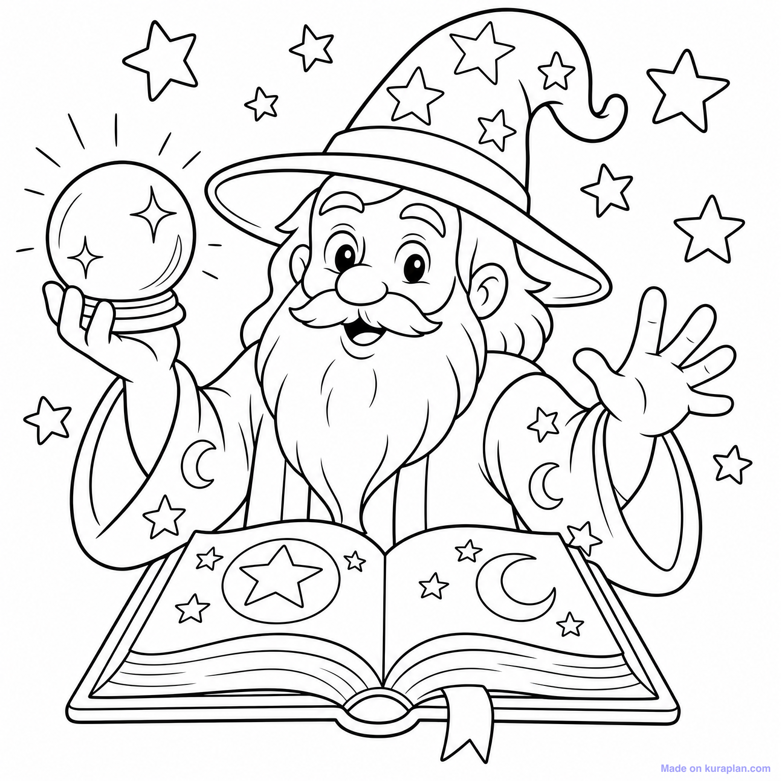 Wizard with Spell Book — Coloring Page — Free Printable Clipart for ...
