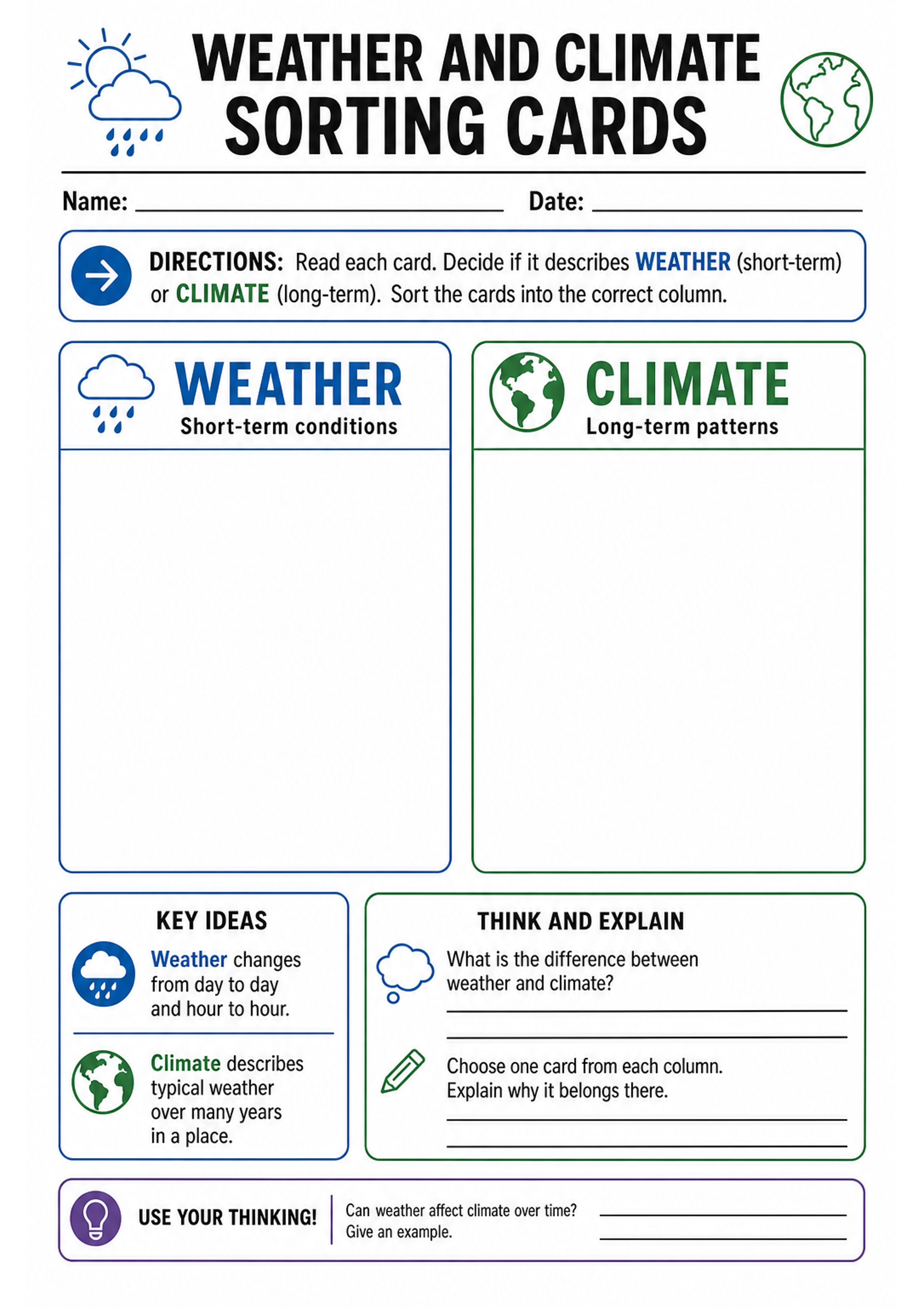 Weather and Climate Sorting Cards Printable