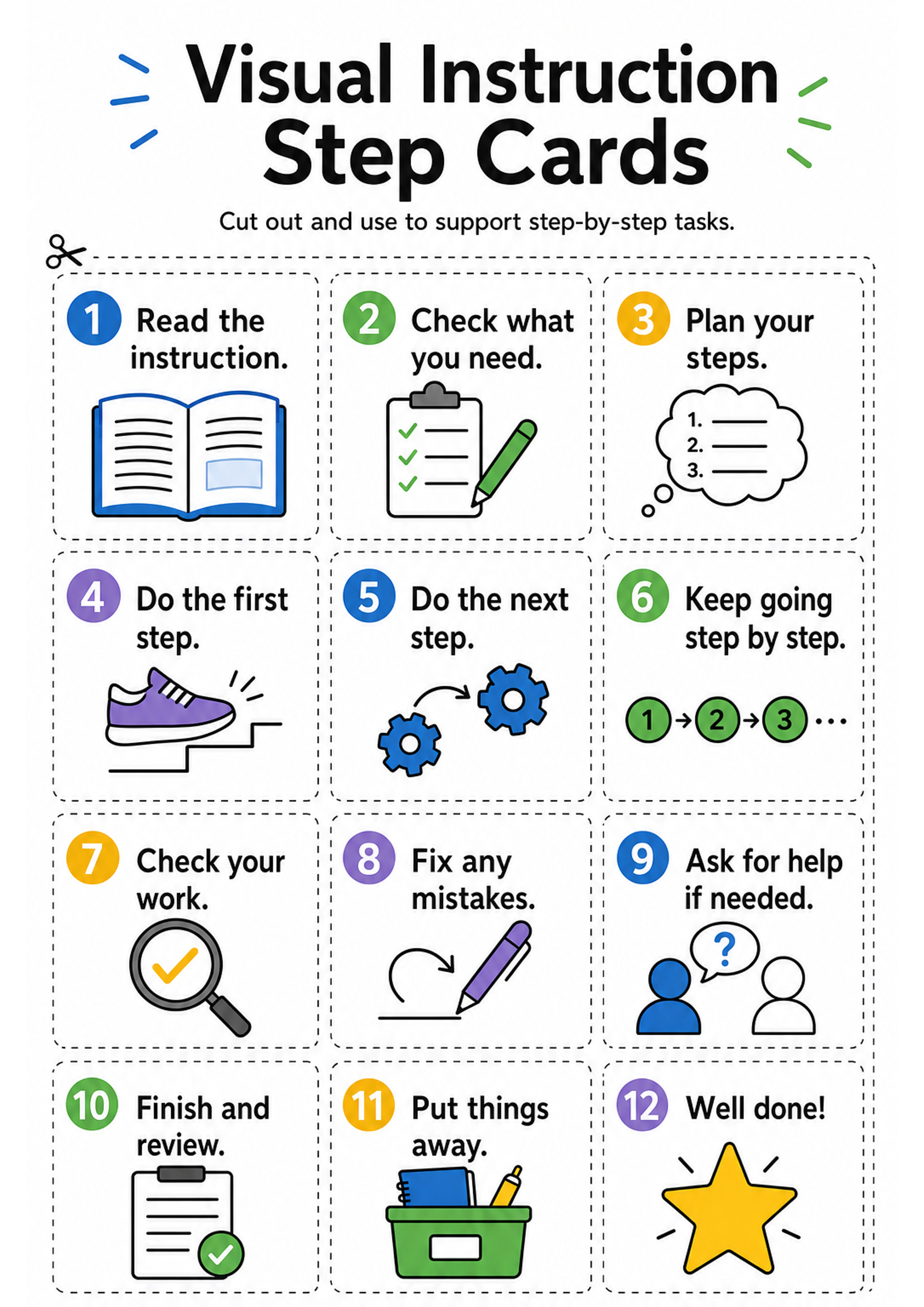 Visual Instruction Step Cards Printable
