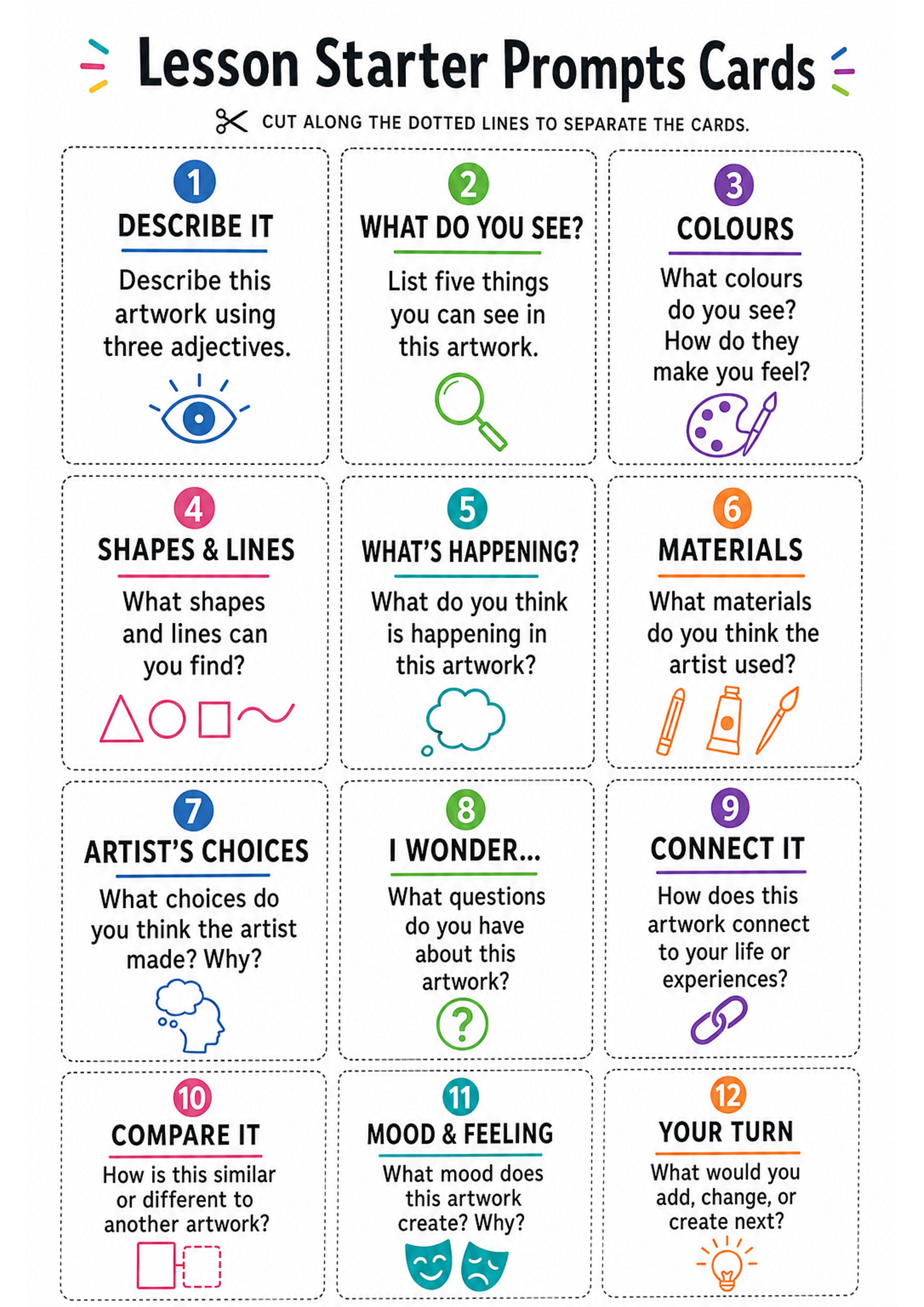 Lesson Starter Prompts Cards Printable