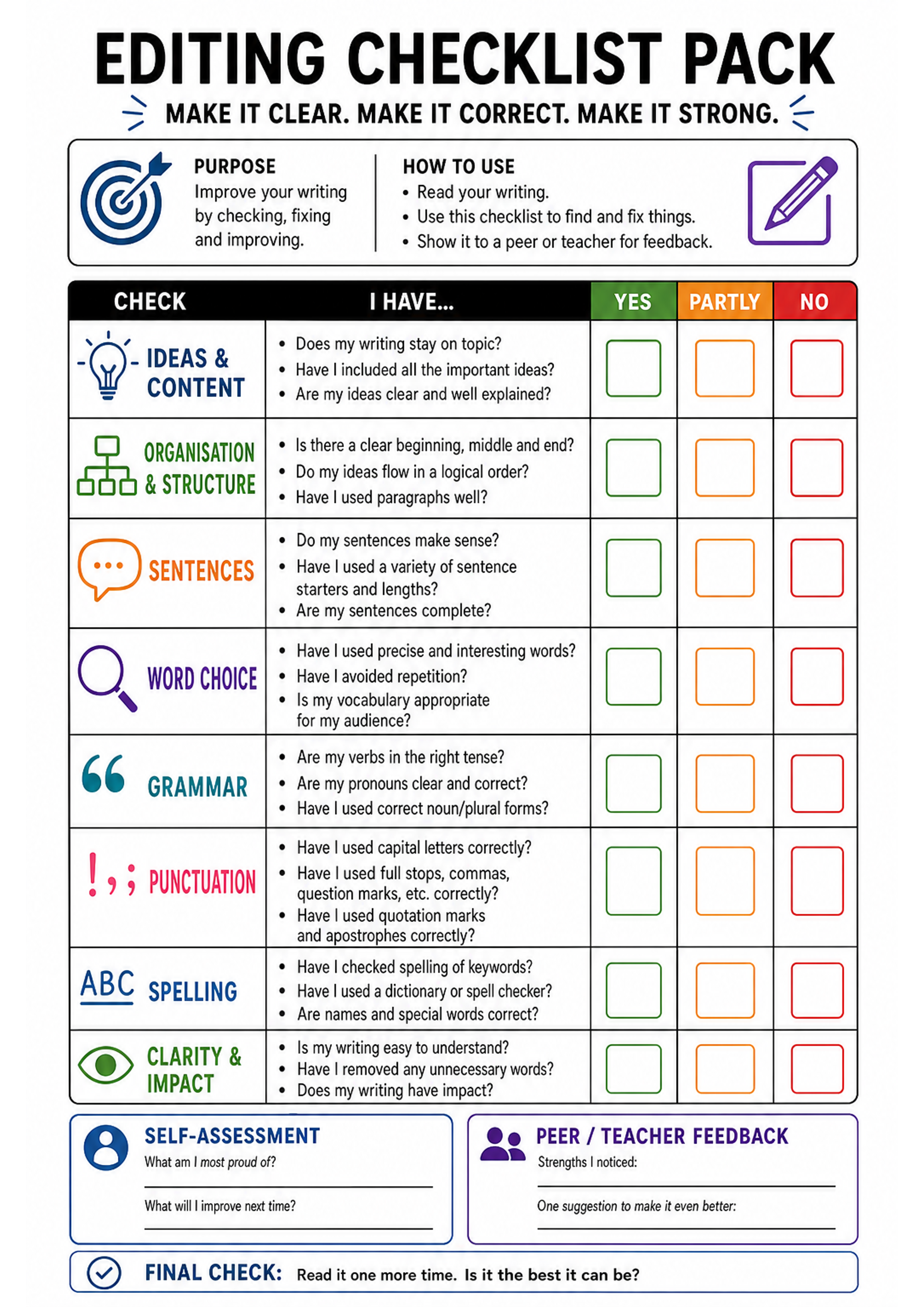 Editing Checklist Pack Printable