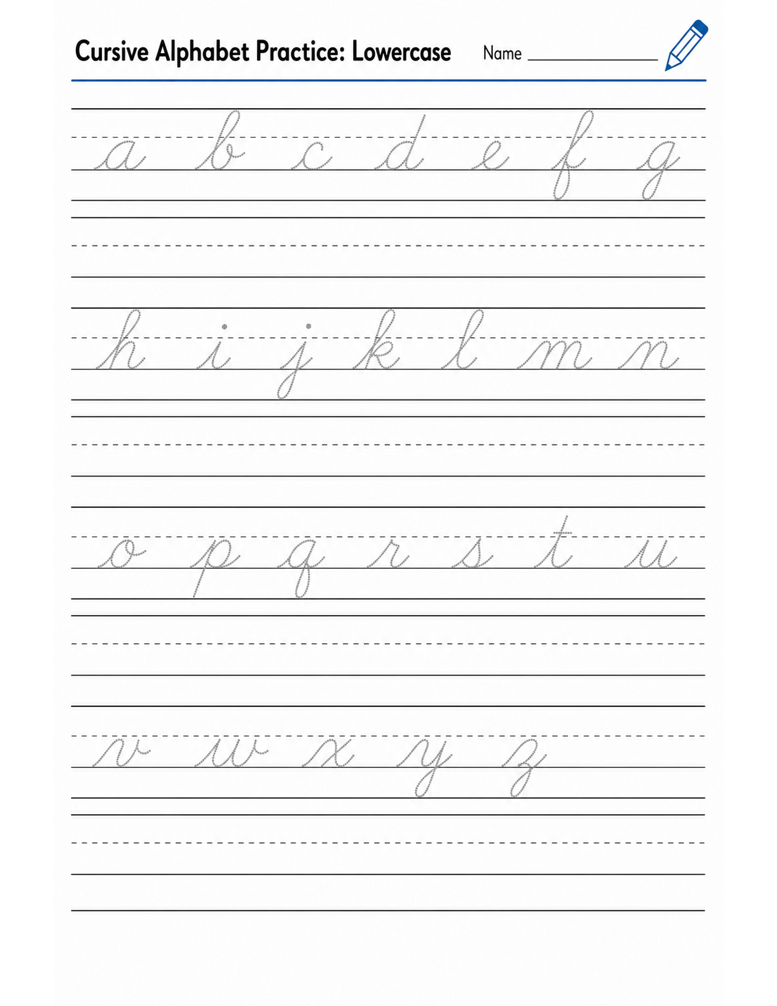 Lowercase cursive alphabet practice.