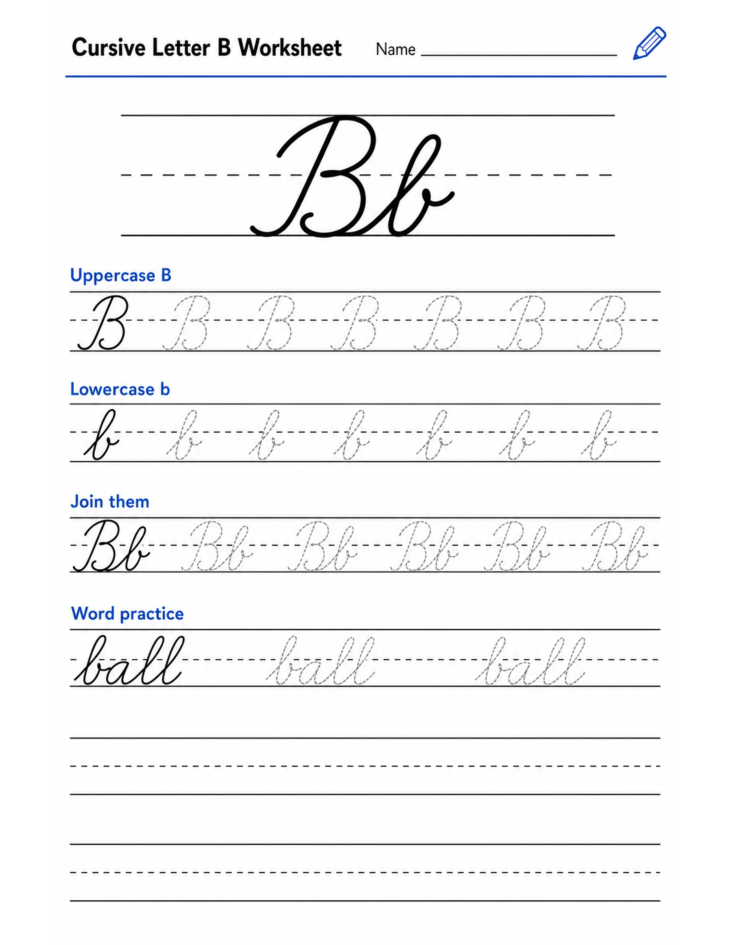 Trace and write letter B in cursive.
