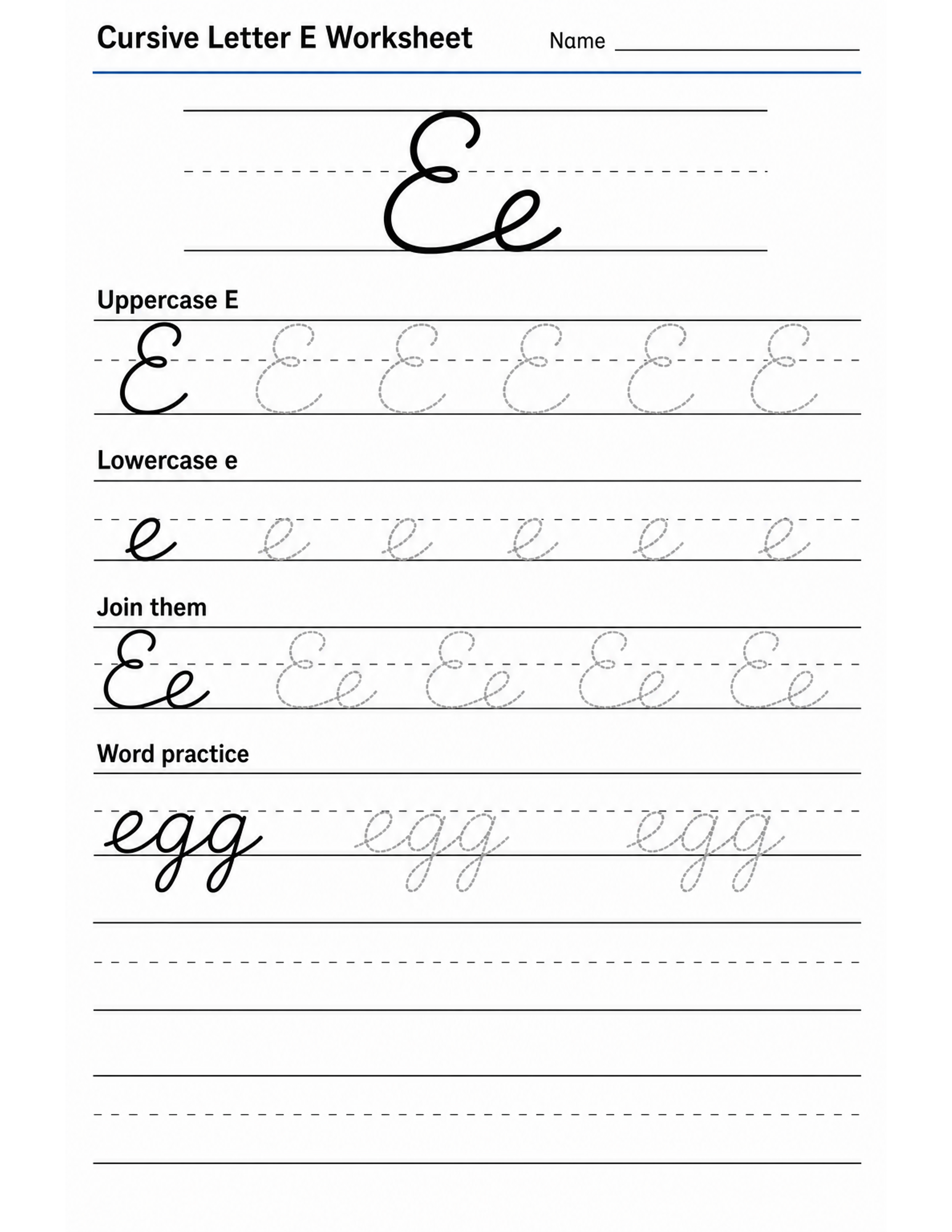 Master the cursive letter E.