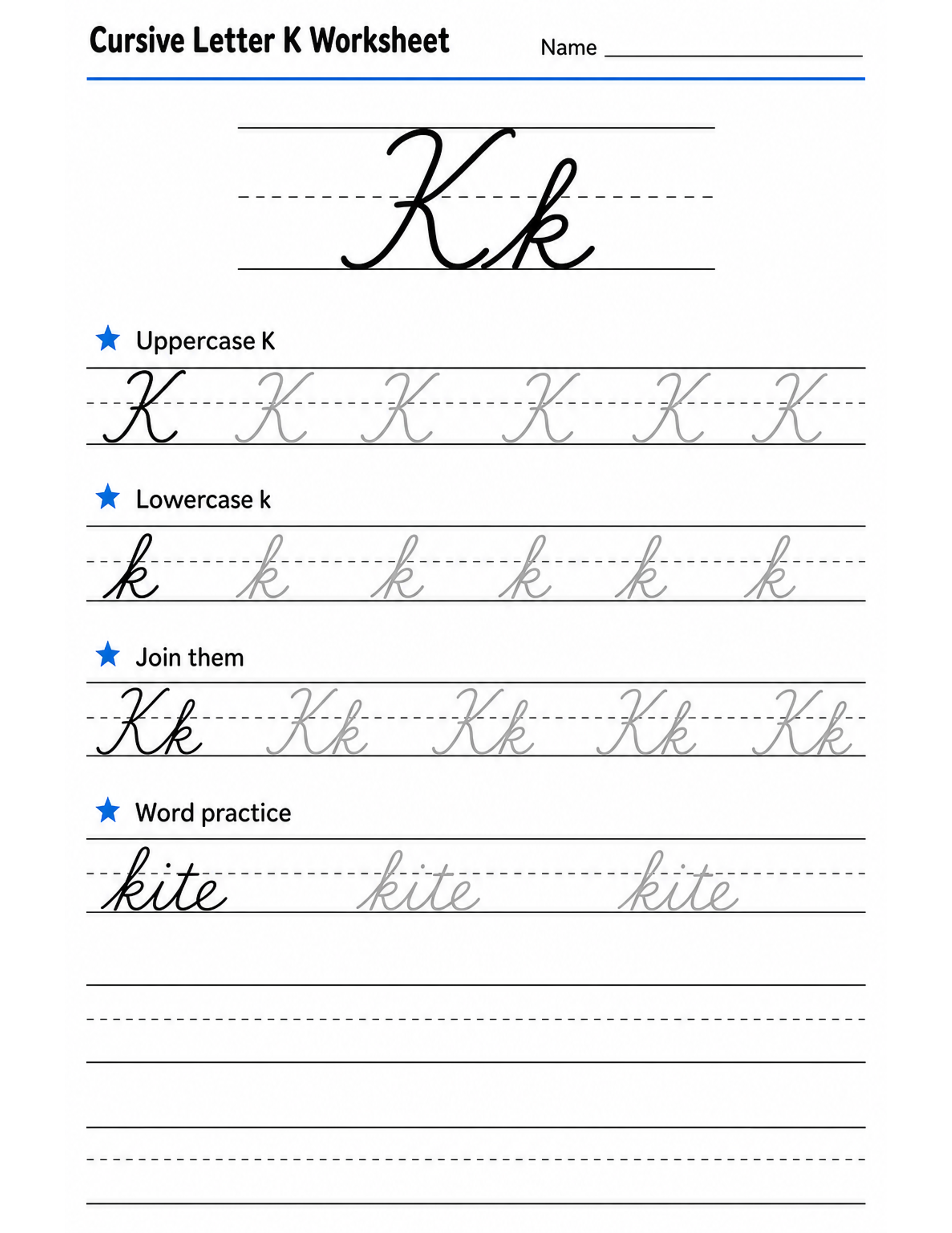 Cursive writing practice for kids.