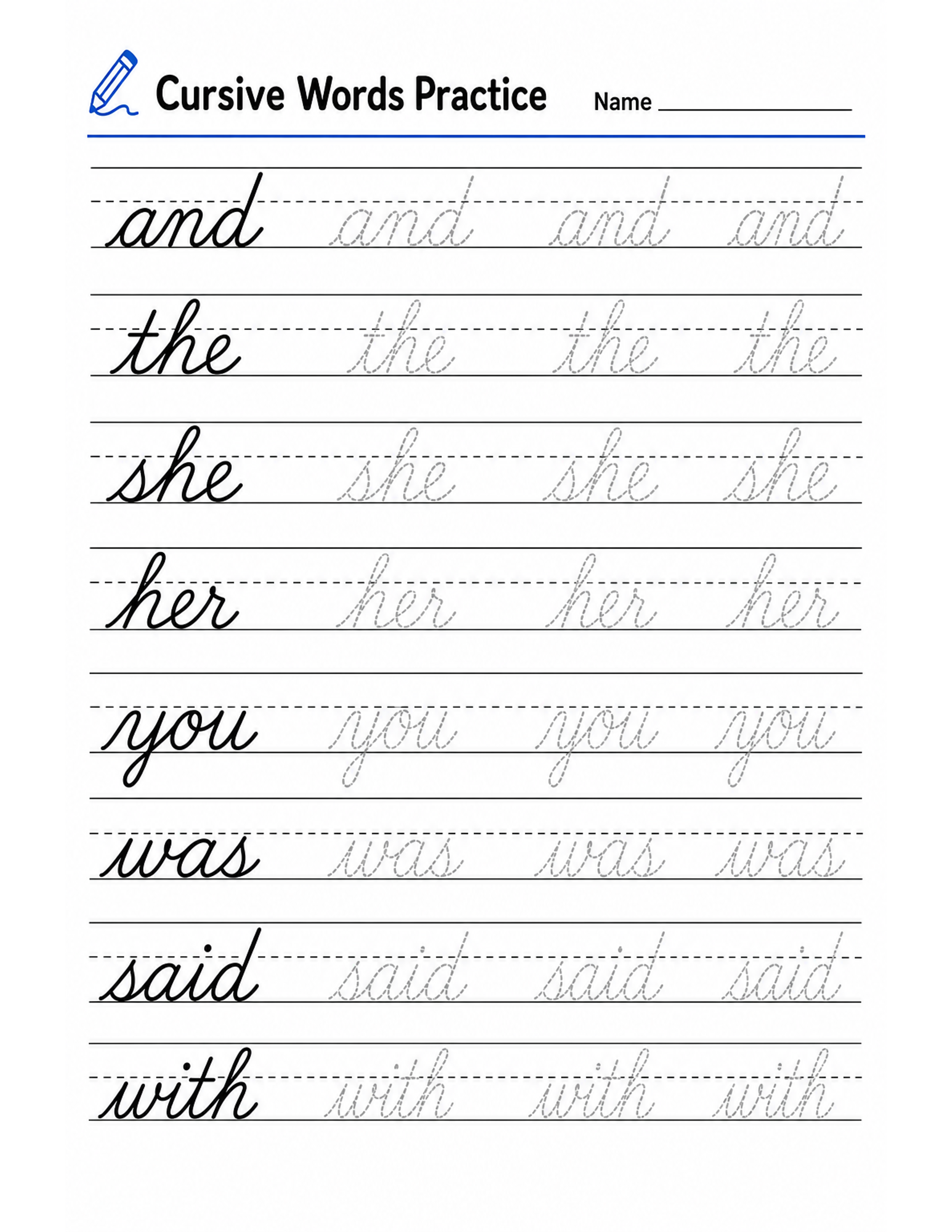 Practice cursive writing with words