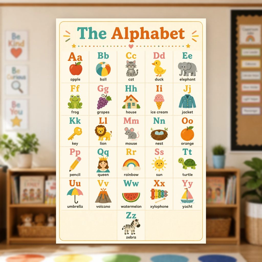 Alphabet Chart Poster — Classroom Poster · Aa to Zz with Pictures