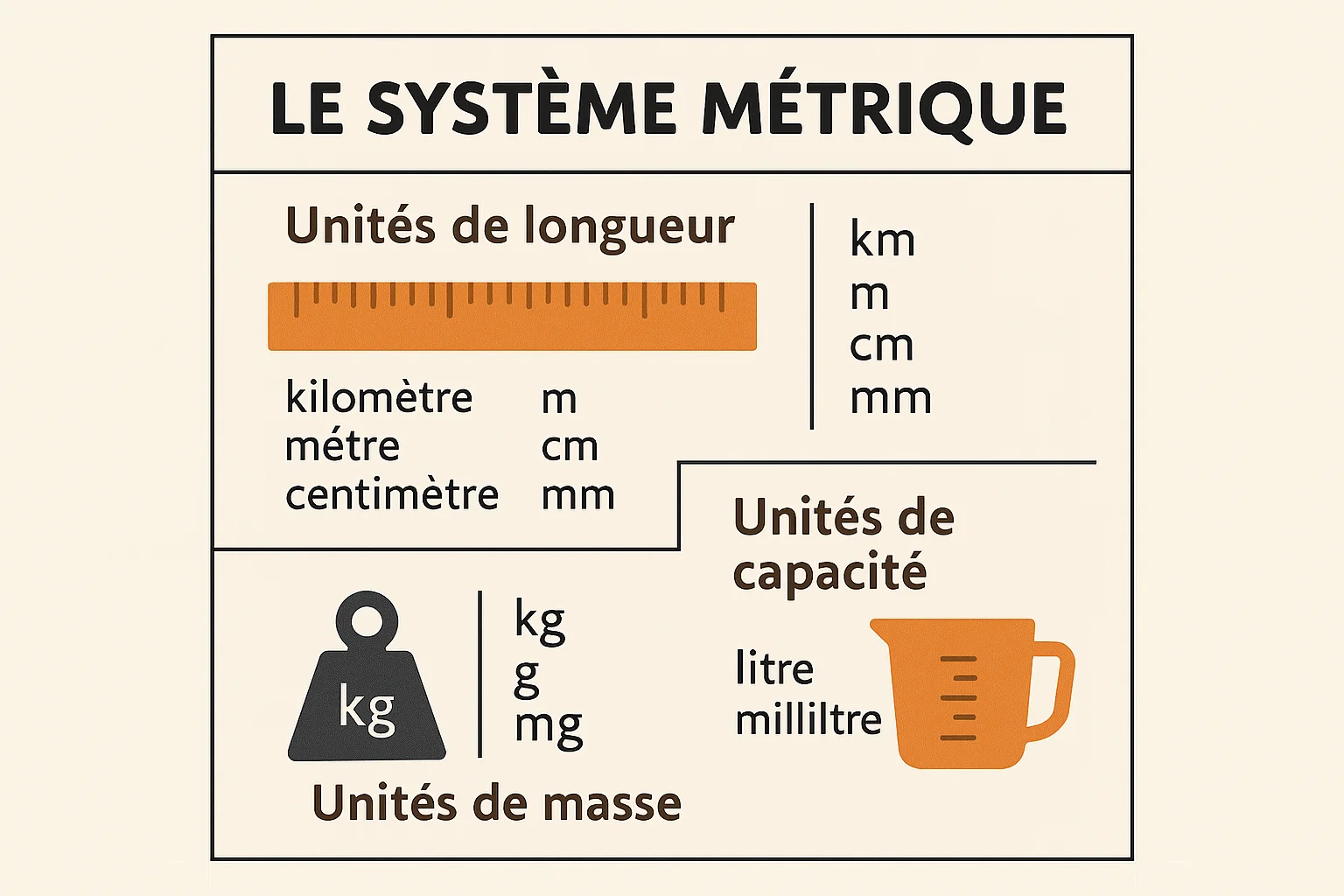 Les quatre unités principales du système métrique