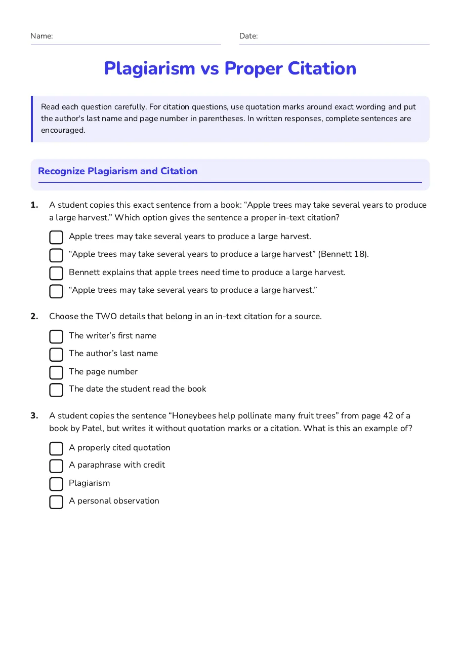 Plagiarism vs Proper Citation, page 1 of 3: Recognize Plagiarism and Citation