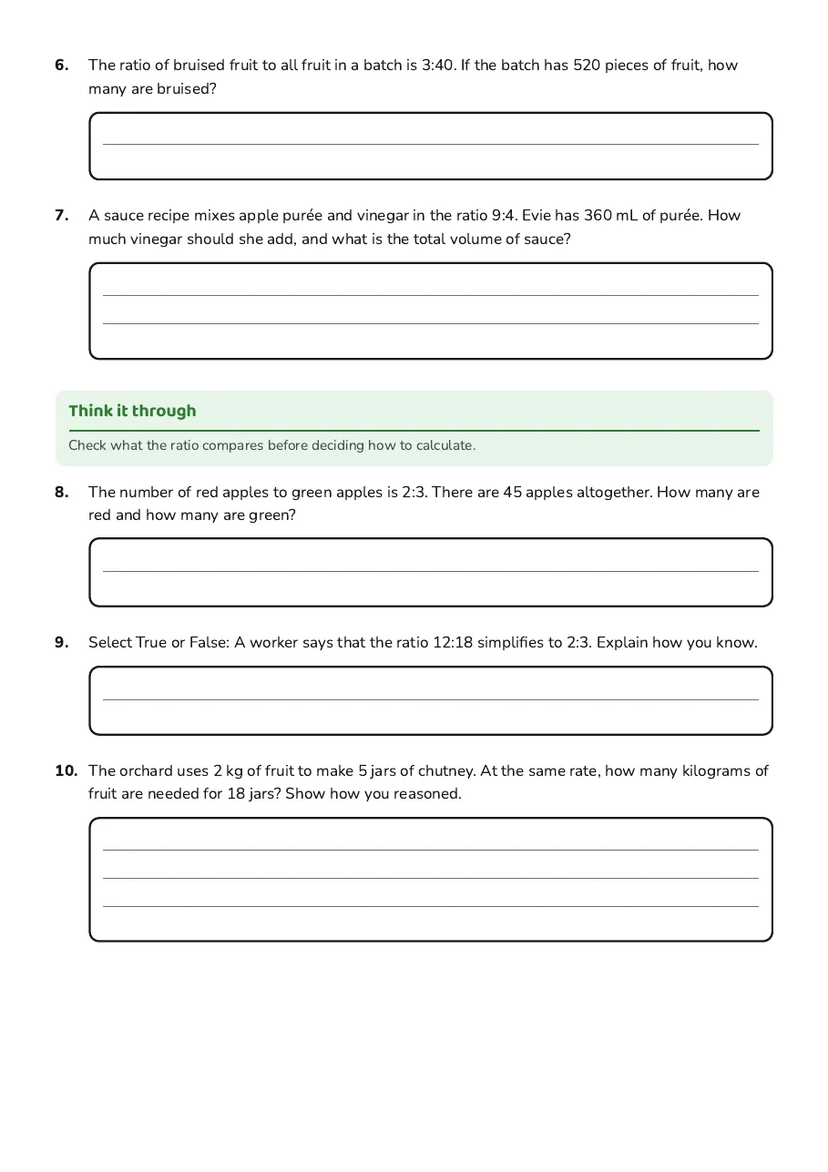 Year 9 Mathematics: Ratios, page 2 of 2: Think it through