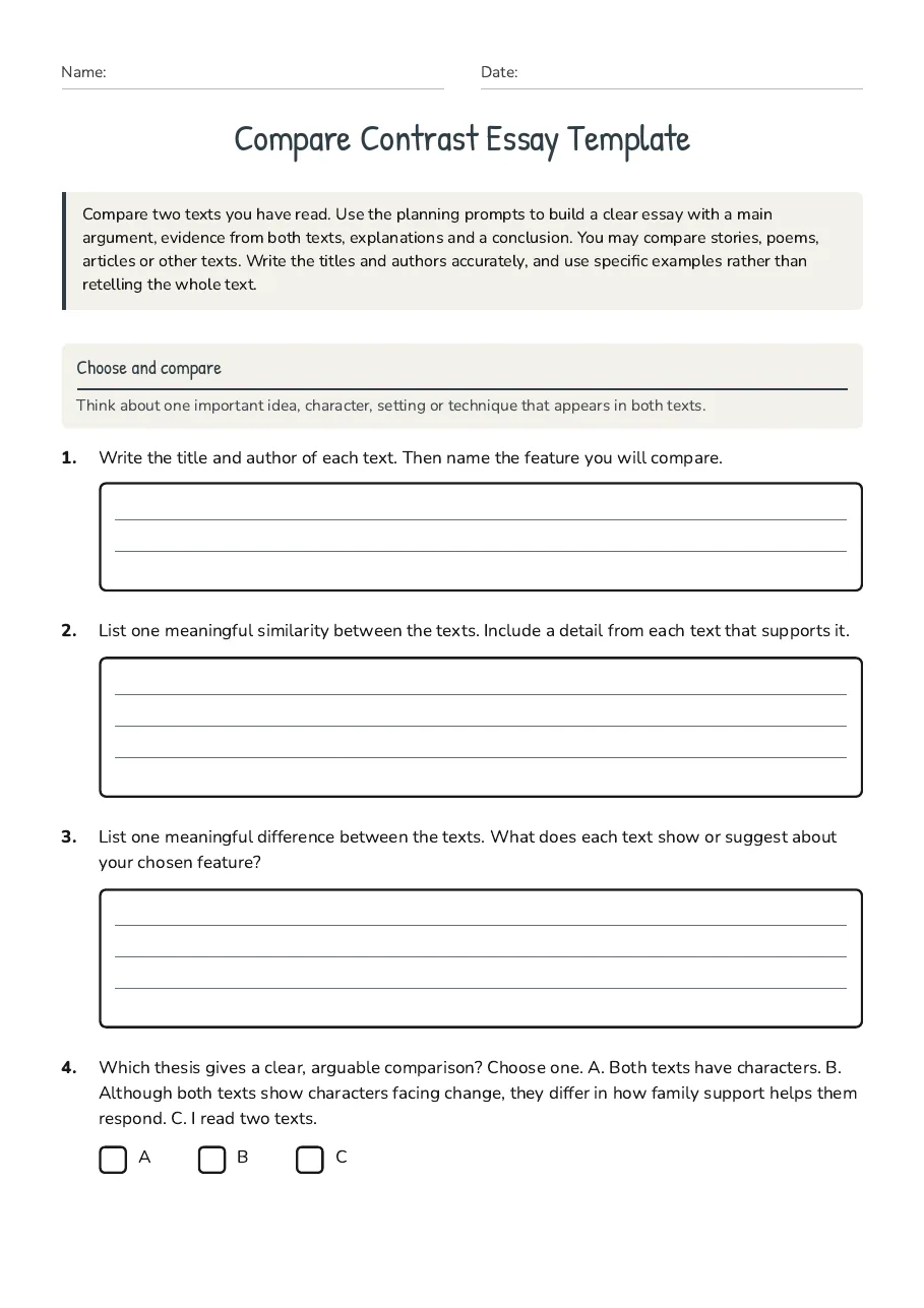 Compare Contrast Essay Template, page 1 of 3: Choose and compare