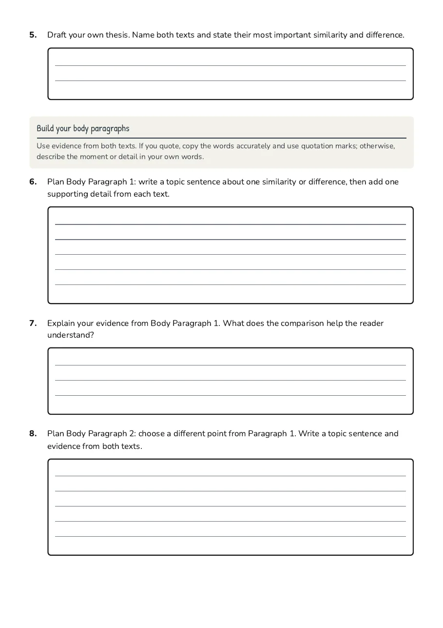 Compare Contrast Essay Template, page 2 of 3: Build your body paragraphs