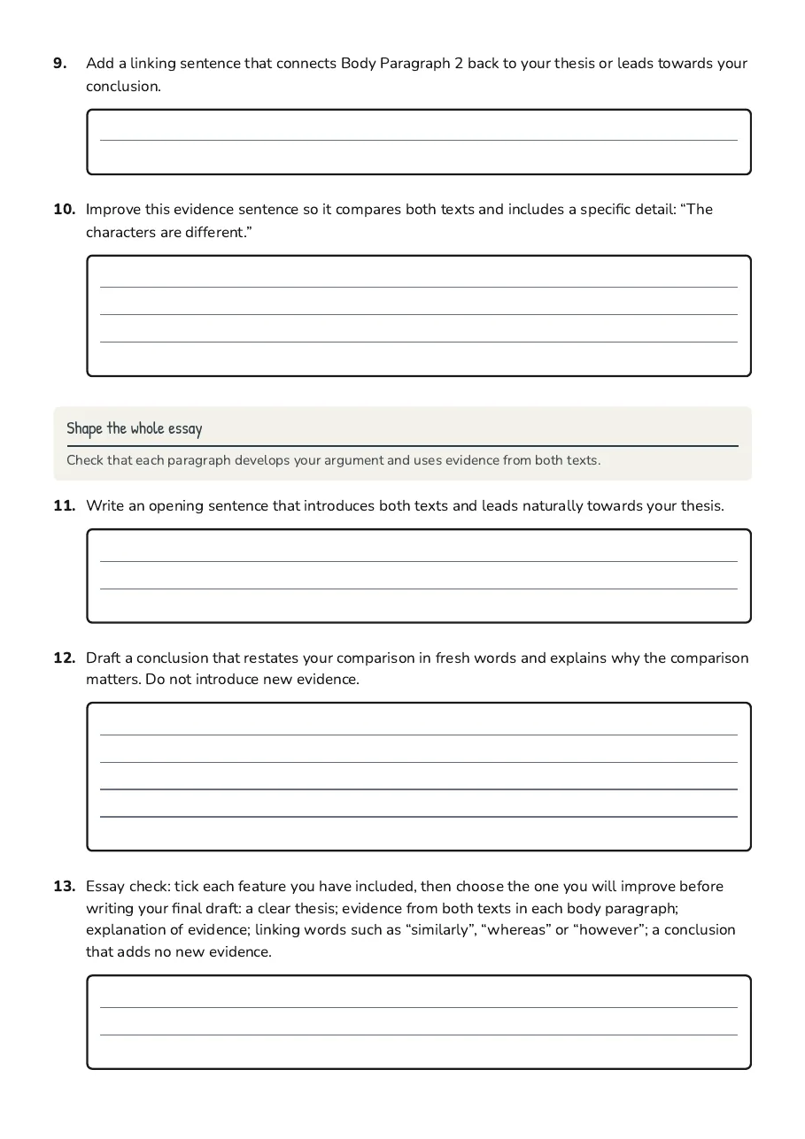 Compare Contrast Essay Template, page 3 of 3: Shape the whole essay