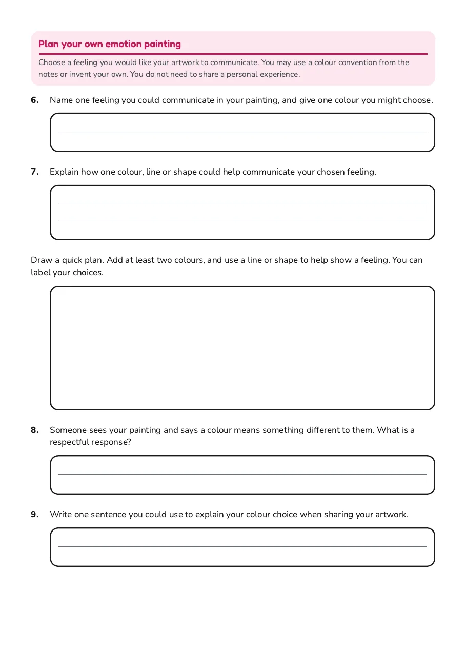Colours and Emotions Painting, page 2 of 2: Plan your own emotion painting