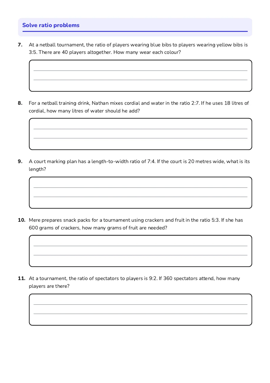 Mastering Ratios Worksheet, page 2 of 3: Solve ratio problems