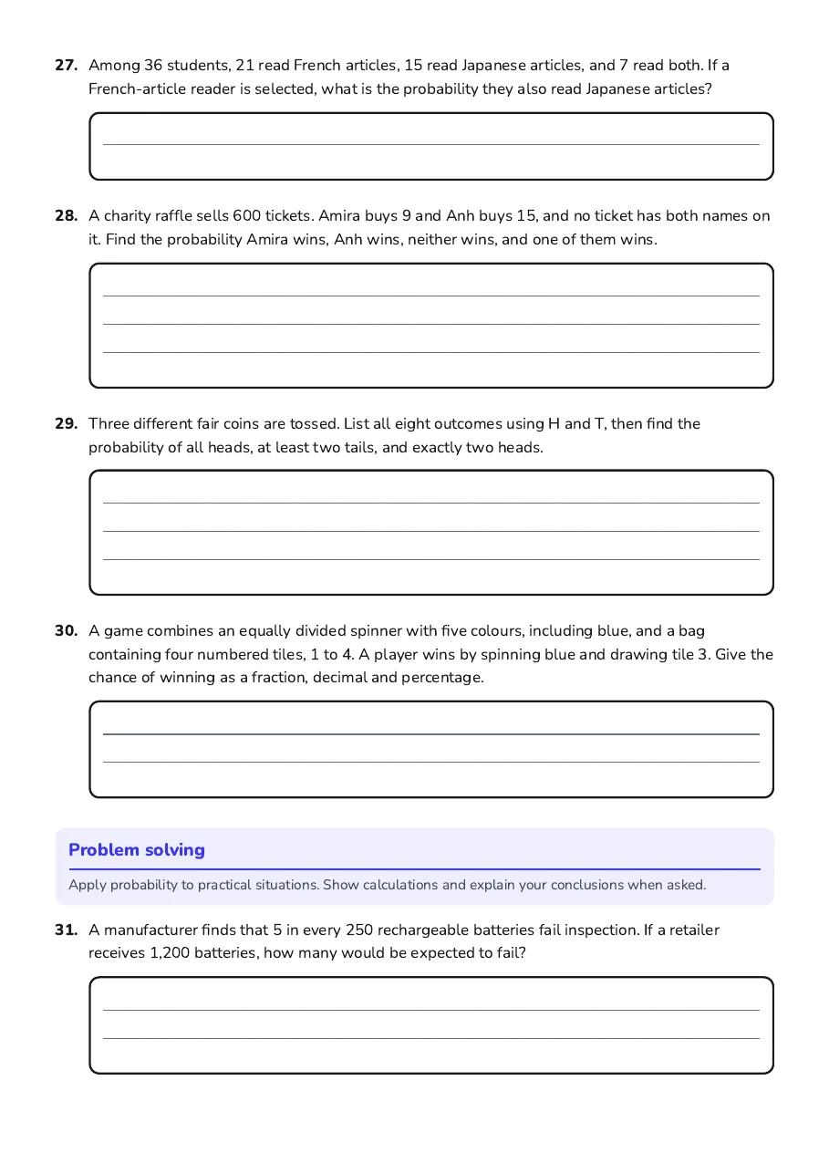 Grade 8 Probability Practice, page 6 of 9: Problem solving