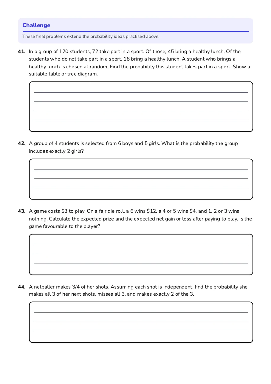 Grade 8 Probability Practice, page 9 of 9: Challenge