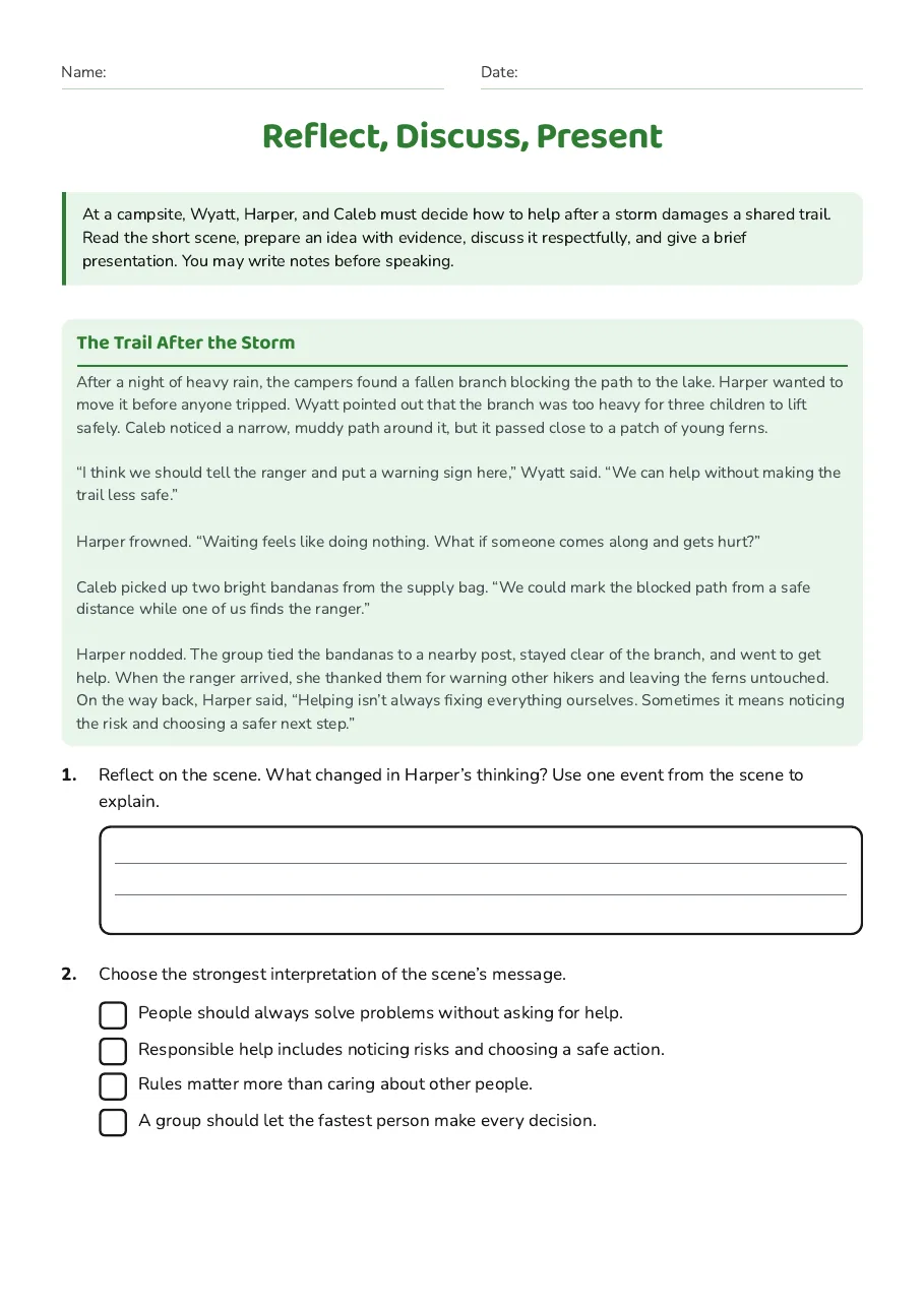 Reflect, Discuss, Present, page 1 of 3: The Trail After the Storm