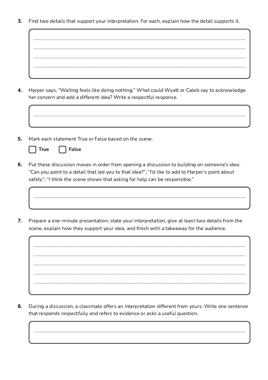Reflect, Discuss, Present, page 2 of 3: 3. Find two details that support your interpretation. For each, explain how the detail…