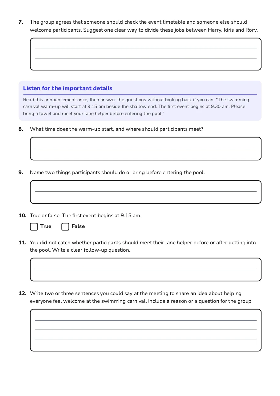 Meeting Confidence Skills Worksheet, page 2 of 2: Listen for the important details