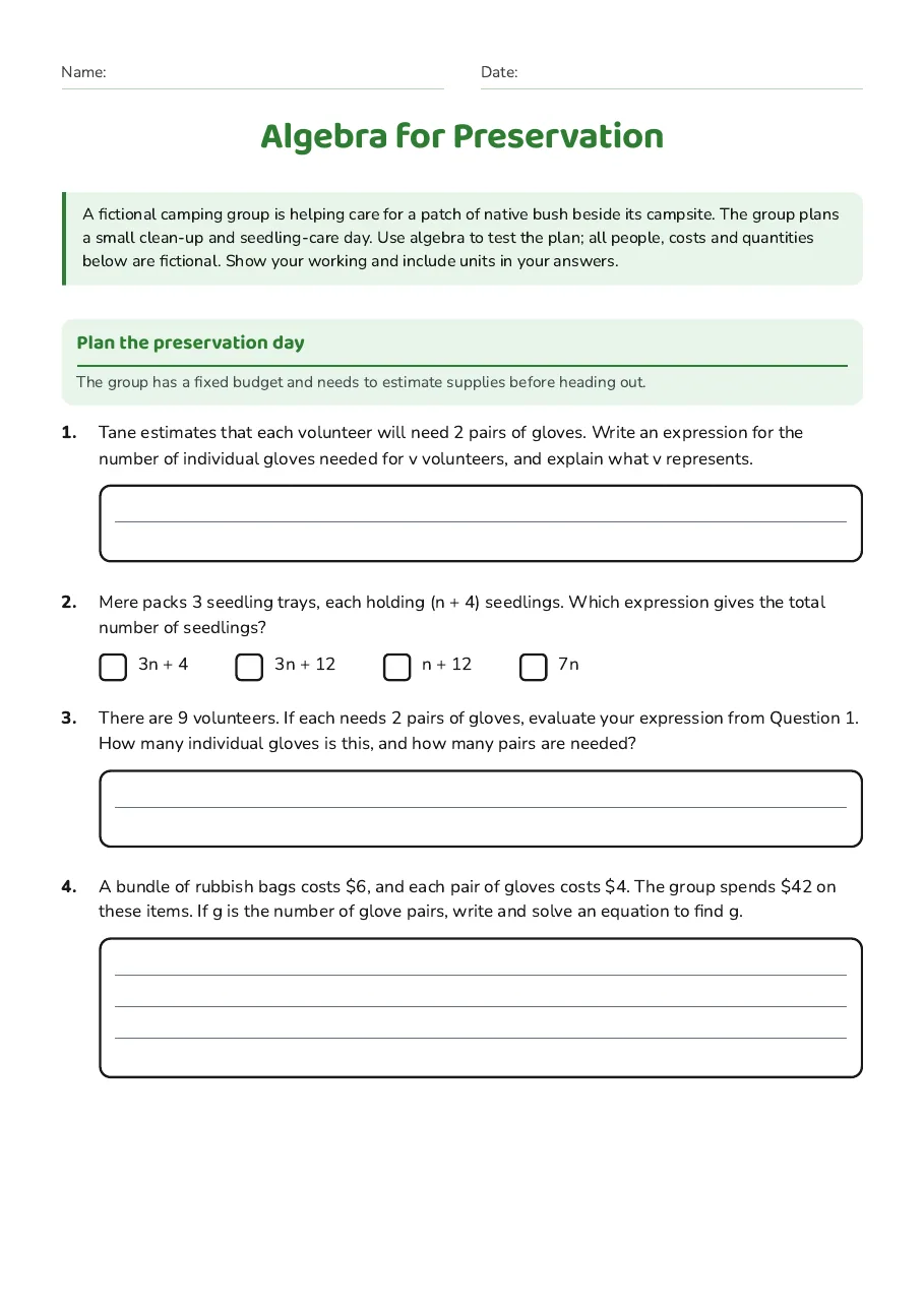 Algebra for Preservation, page 1 of 3: Plan the preservation day