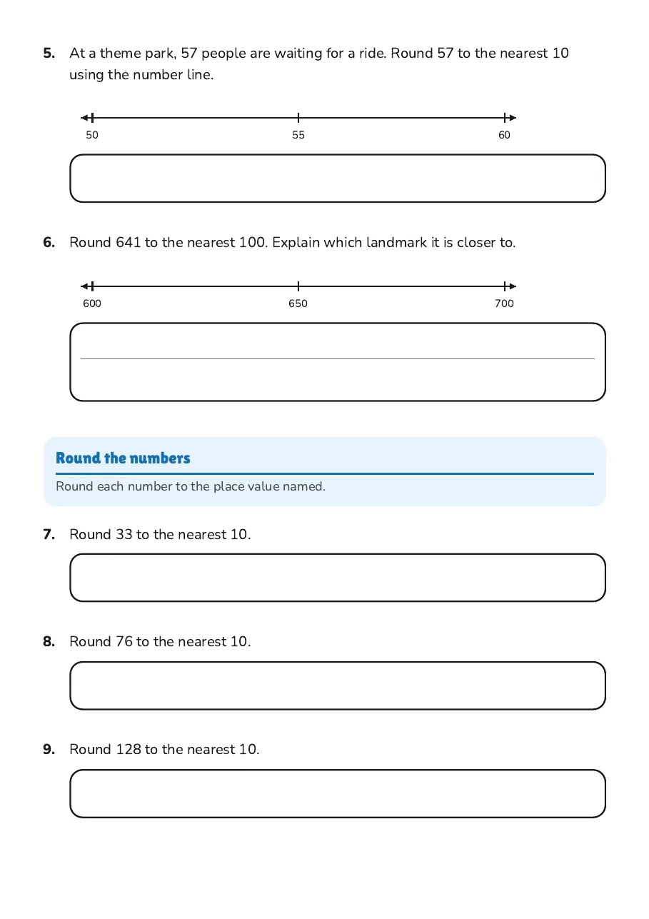 Rounding Number Landmarks, page 2 of 4: Round the numbers