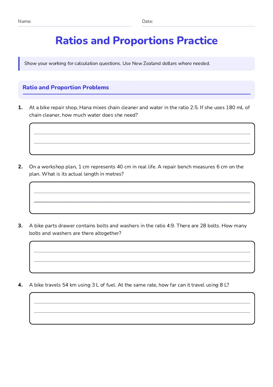Ratios and proportions practice with equivalent ratios, scale problems and unit rates.