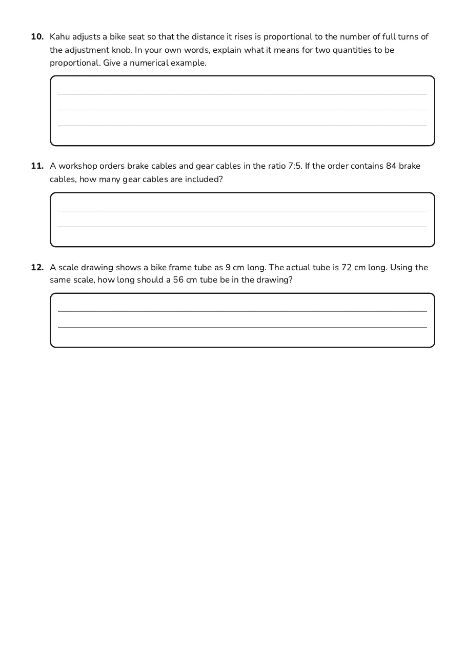 Multi-step ratio and proportion problem-solving questions.