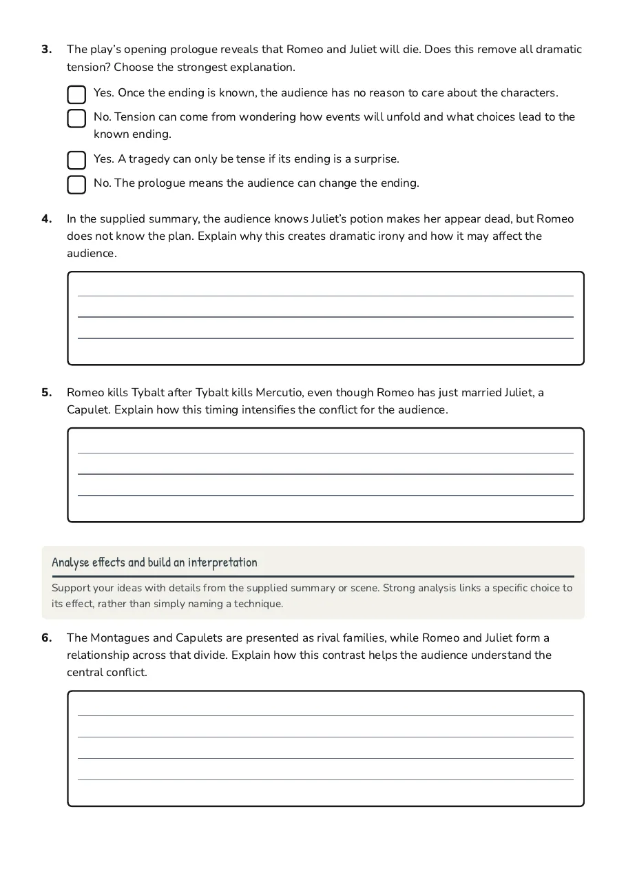 Shakespearean Choices Analysis, page 2 of 3: Analyse effects and build an interpretation
