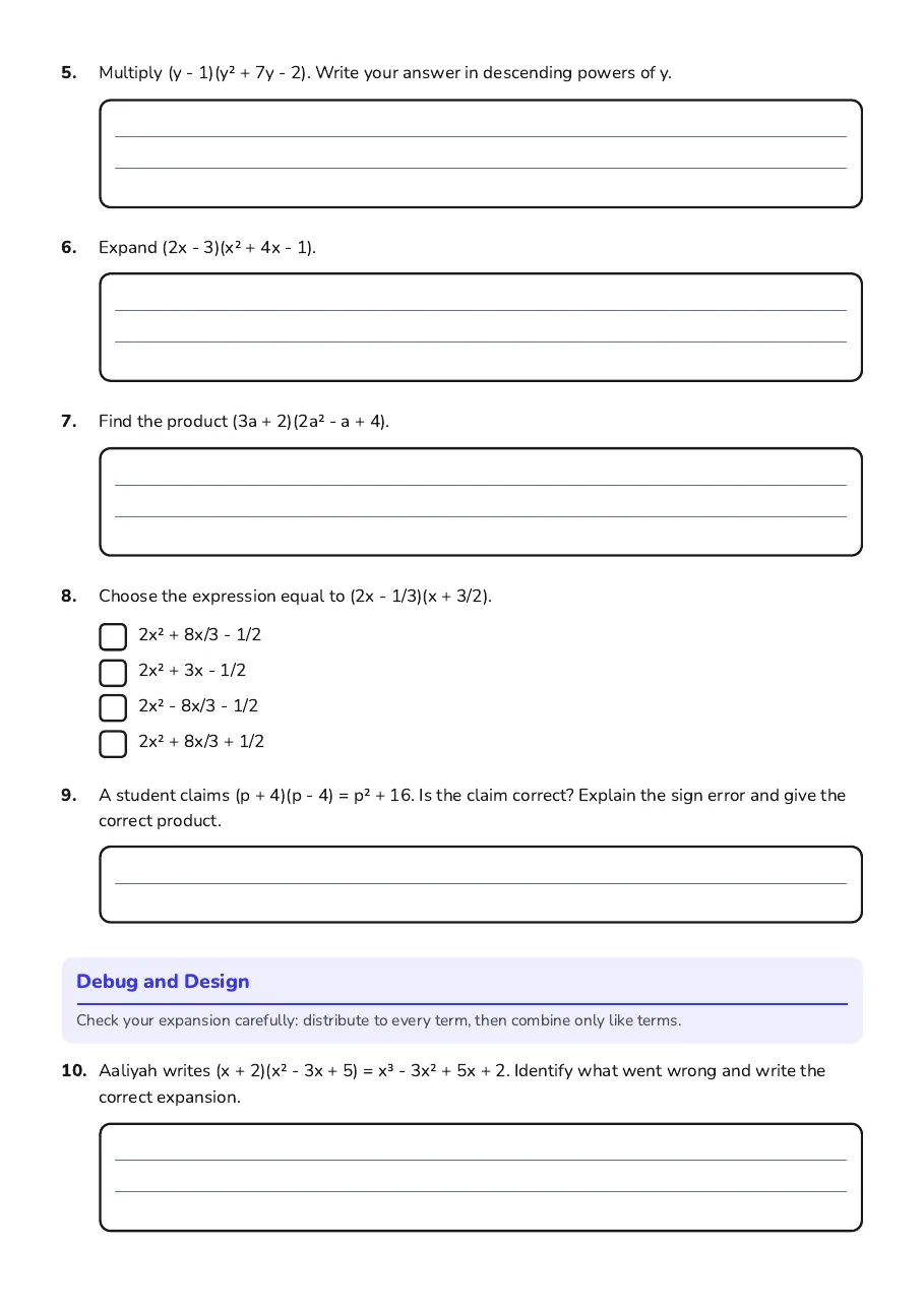 Multiplying Binomials and Polynomials, page 2 of 3: Debug and Design