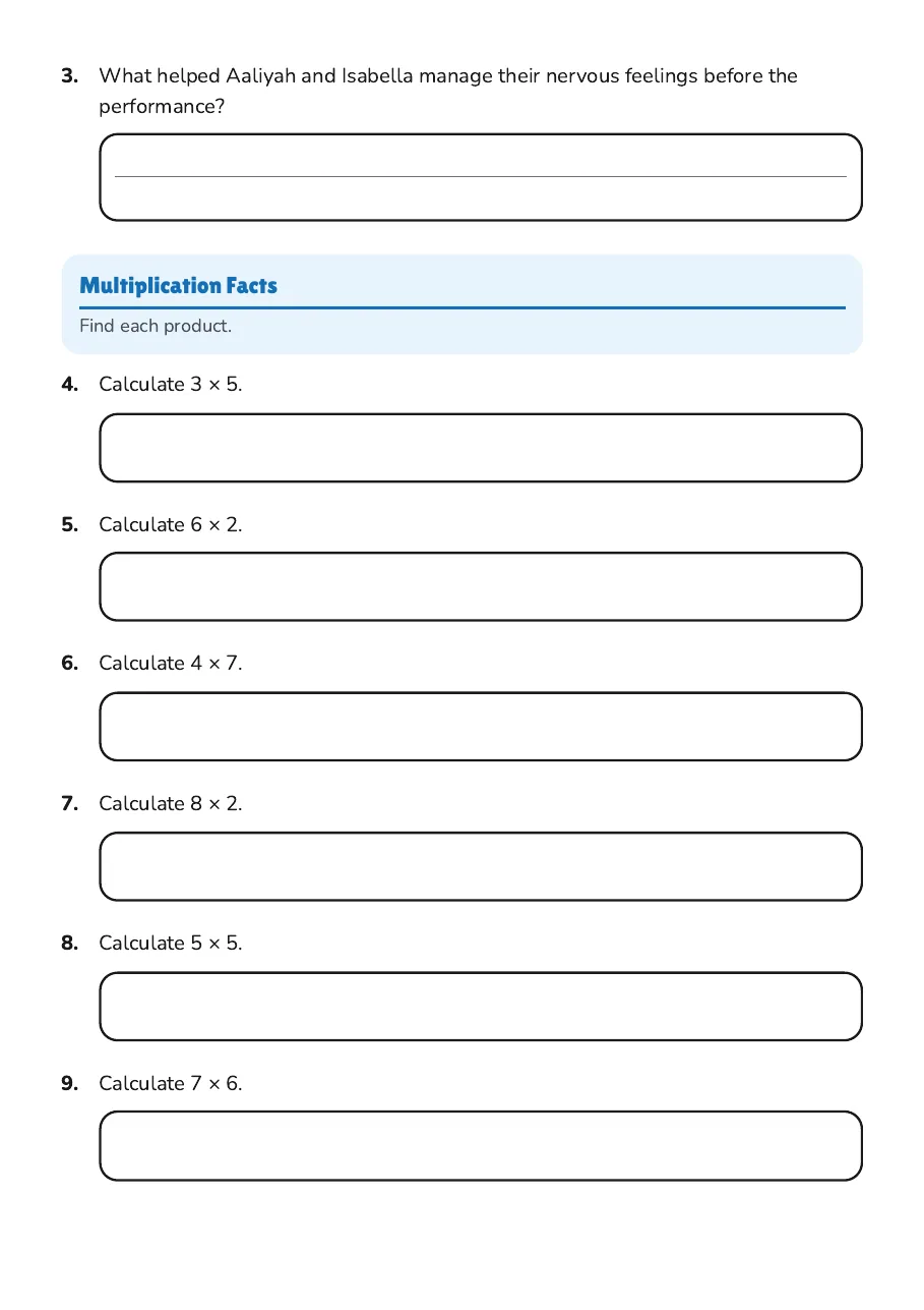 Reading and Multiplication Skills, page 2 of 3: Multiplication Facts