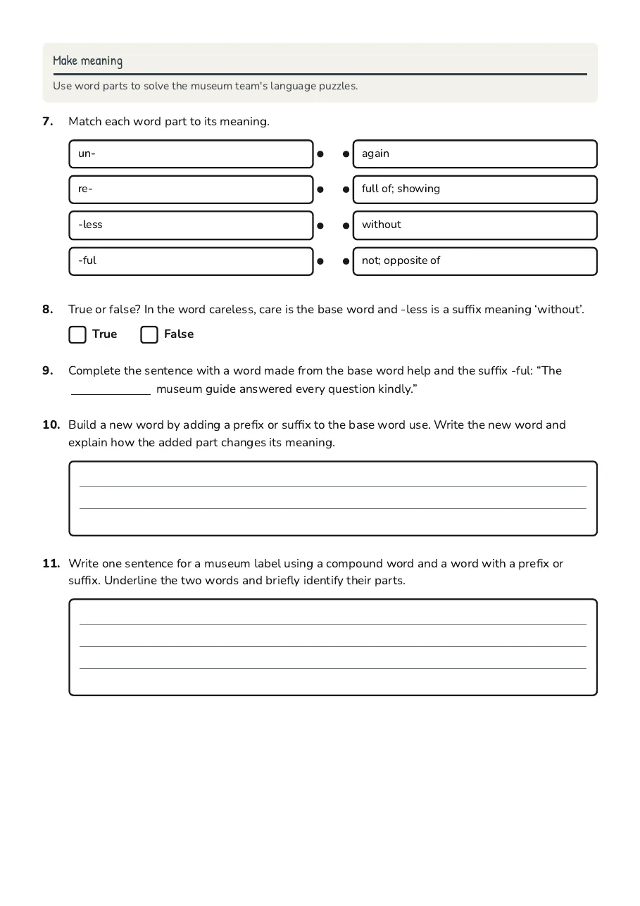 Morphology Word Exploration, page 2 of 2: Make meaning
