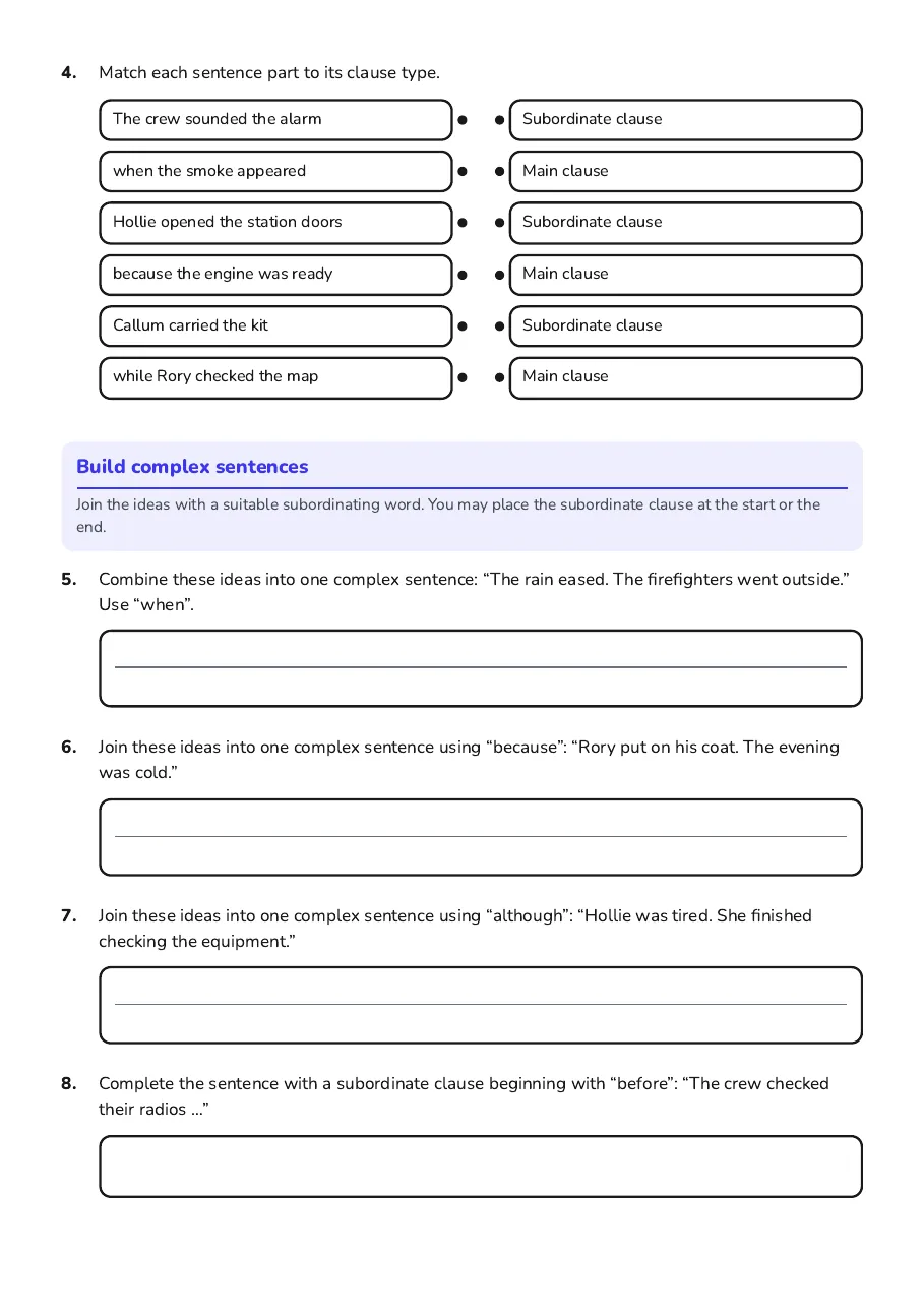 Improving Sentences with Clauses, page 2 of 3: Build complex sentences