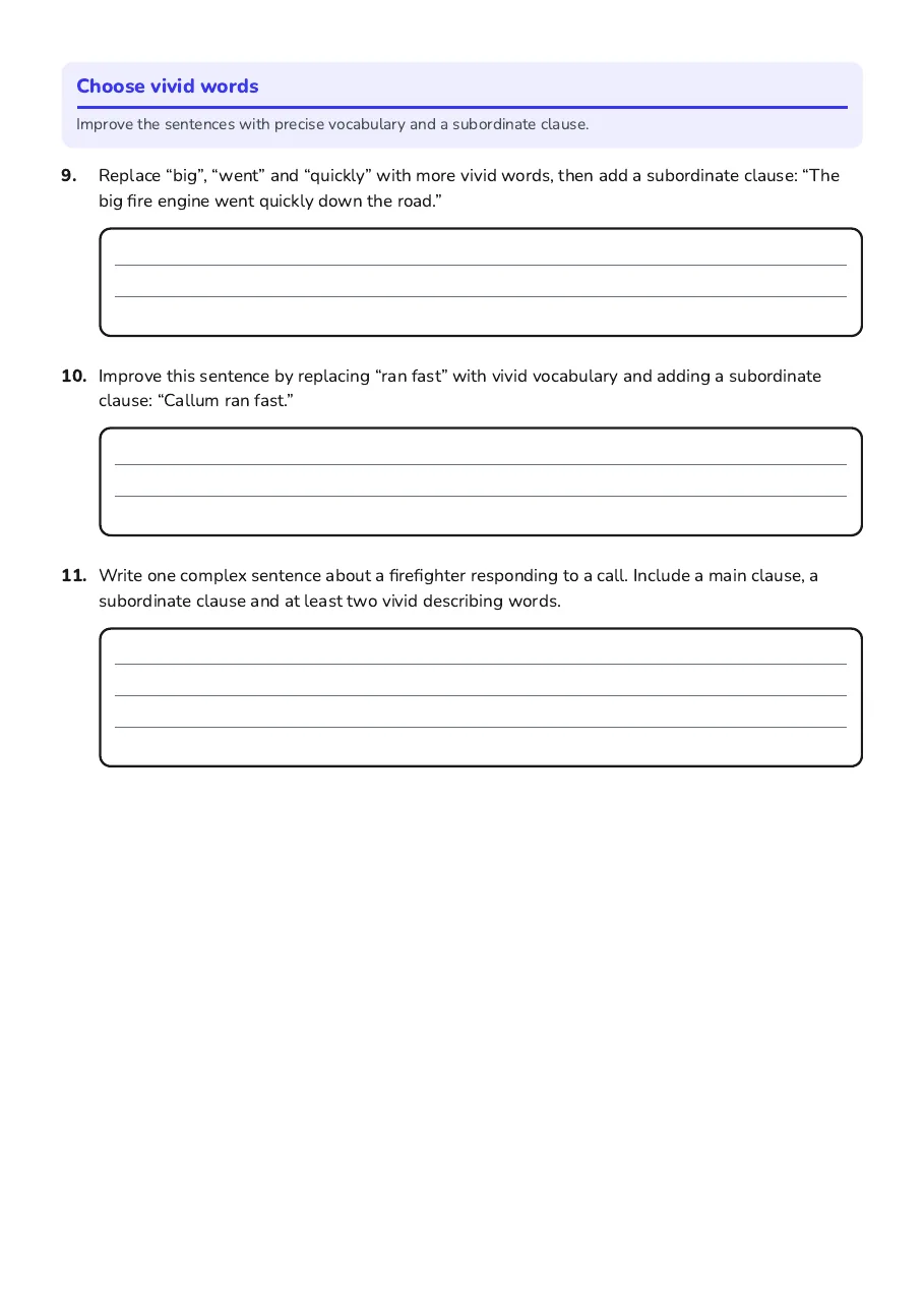 Improving Sentences with Clauses, page 3 of 3: Choose vivid words