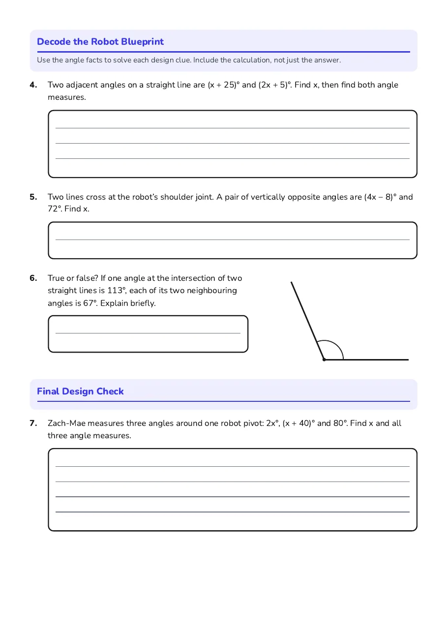 Missing Angles Worksheet, page 2 of 3: Decode the Robot Blueprint, Final Design Check