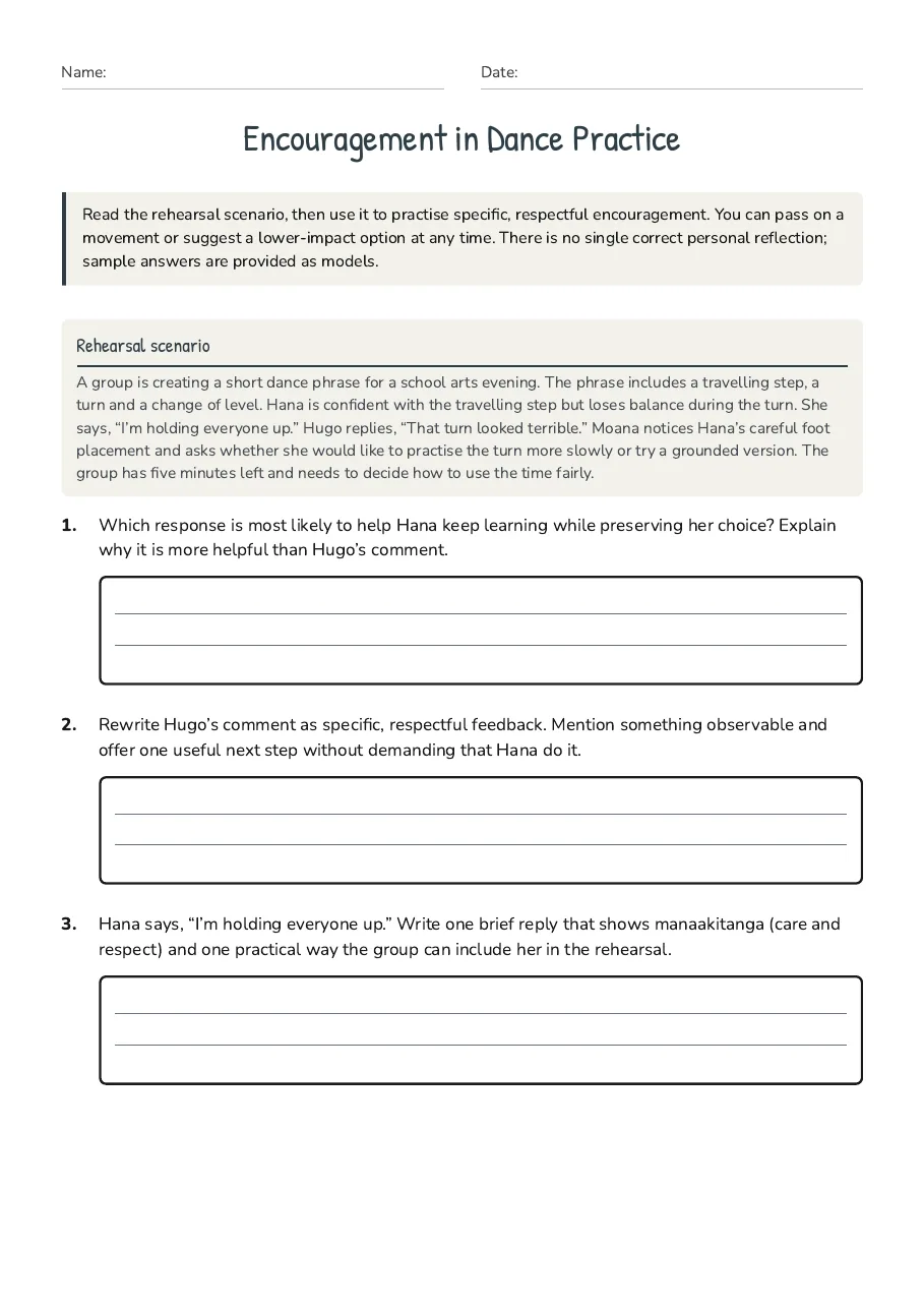 Encouragement in Dance Practice, page 1 of 4: Rehearsal scenario