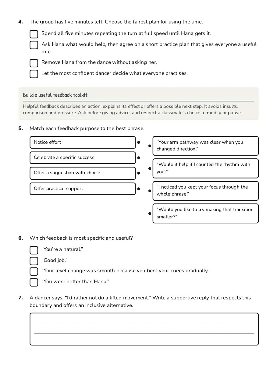 Encouragement in Dance Practice, page 2 of 4: Build a useful feedback toolkit