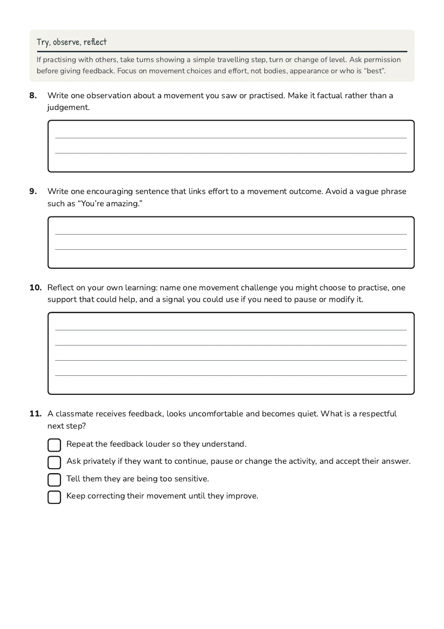 Encouragement in Dance Practice, page 3 of 4: Try, observe, reflect