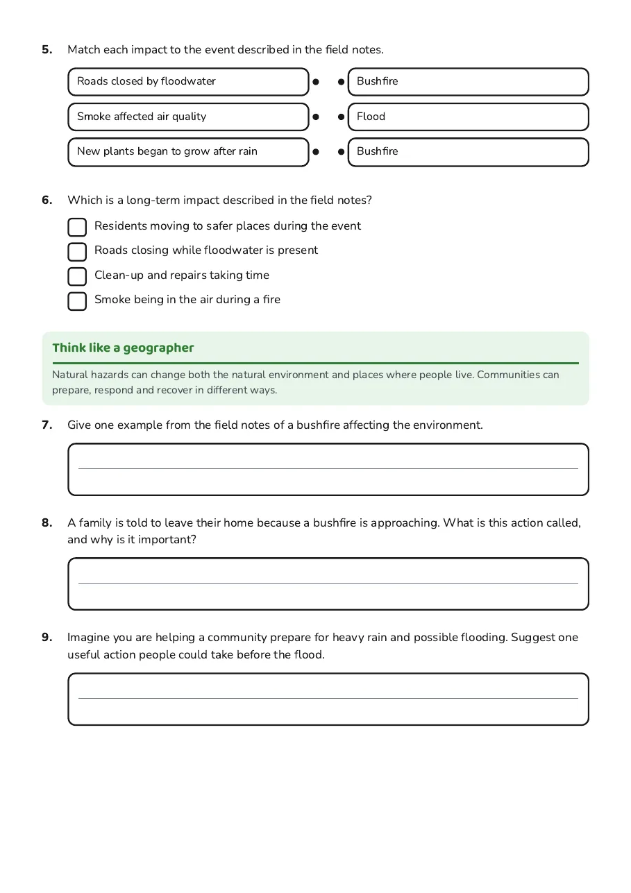 Floods, Fires and Places, page 2 of 3: Think like a geographer