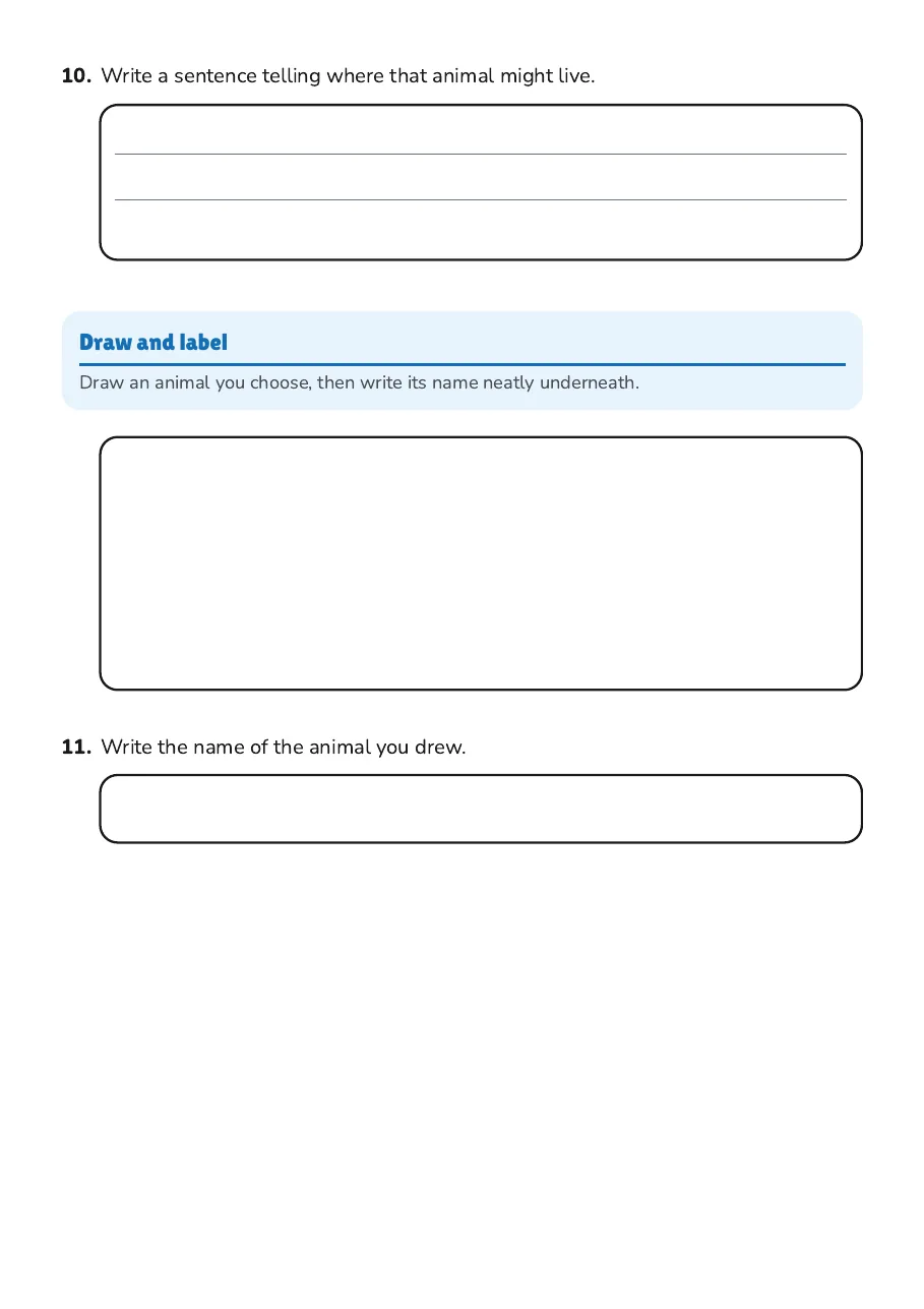 Animal Sentences Handwriting Practice, page 3 of 3: Draw and label