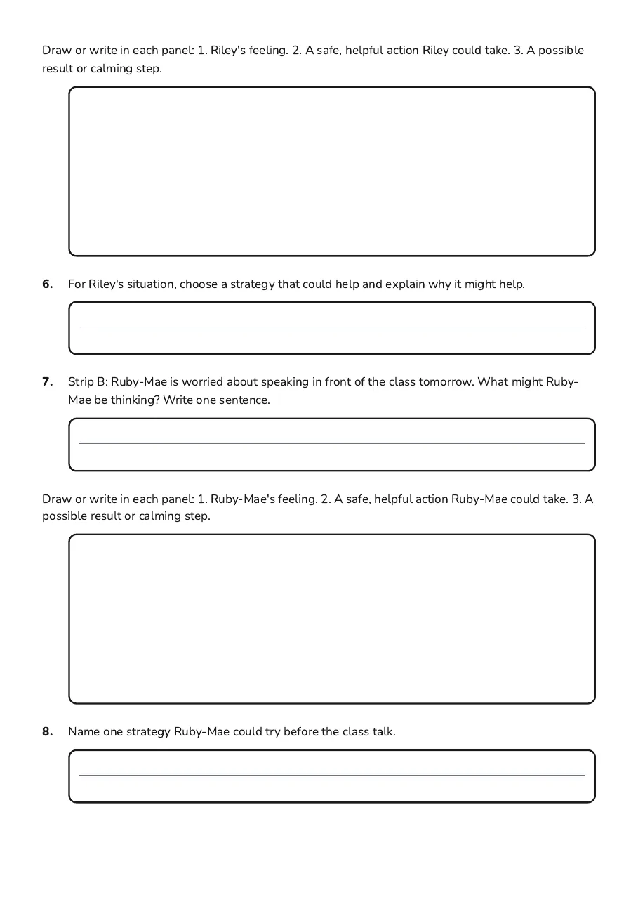 Three-panel emoji strips for planning helpful responses to feeling left out or worried.