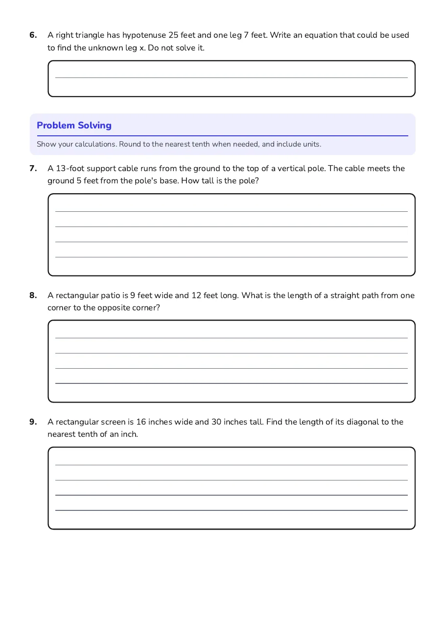 Pythagorean Theorem Assessment, page 2 of 3: Problem Solving