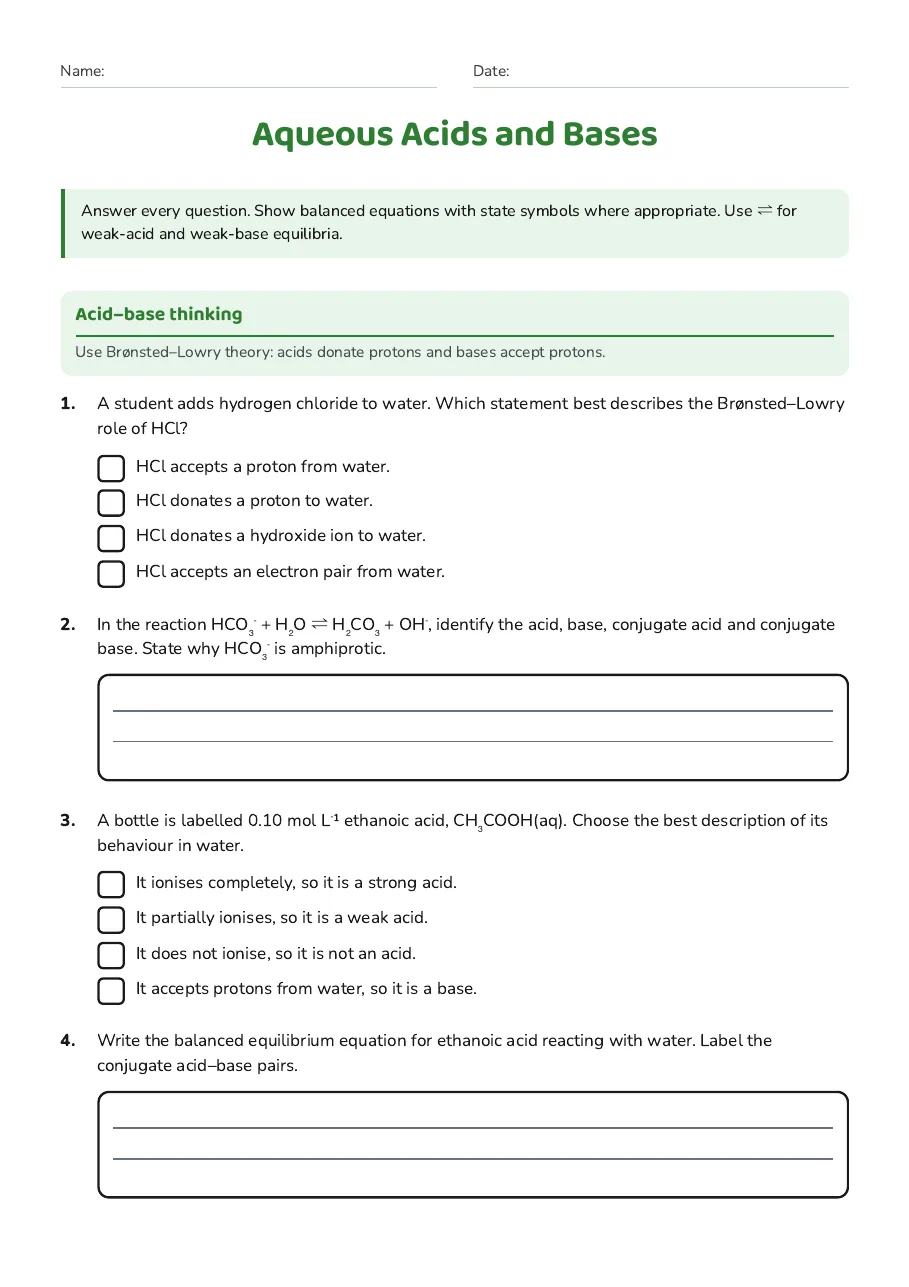 Aqueous Acids and Bases, page 1 of 3: Acid–base thinking
