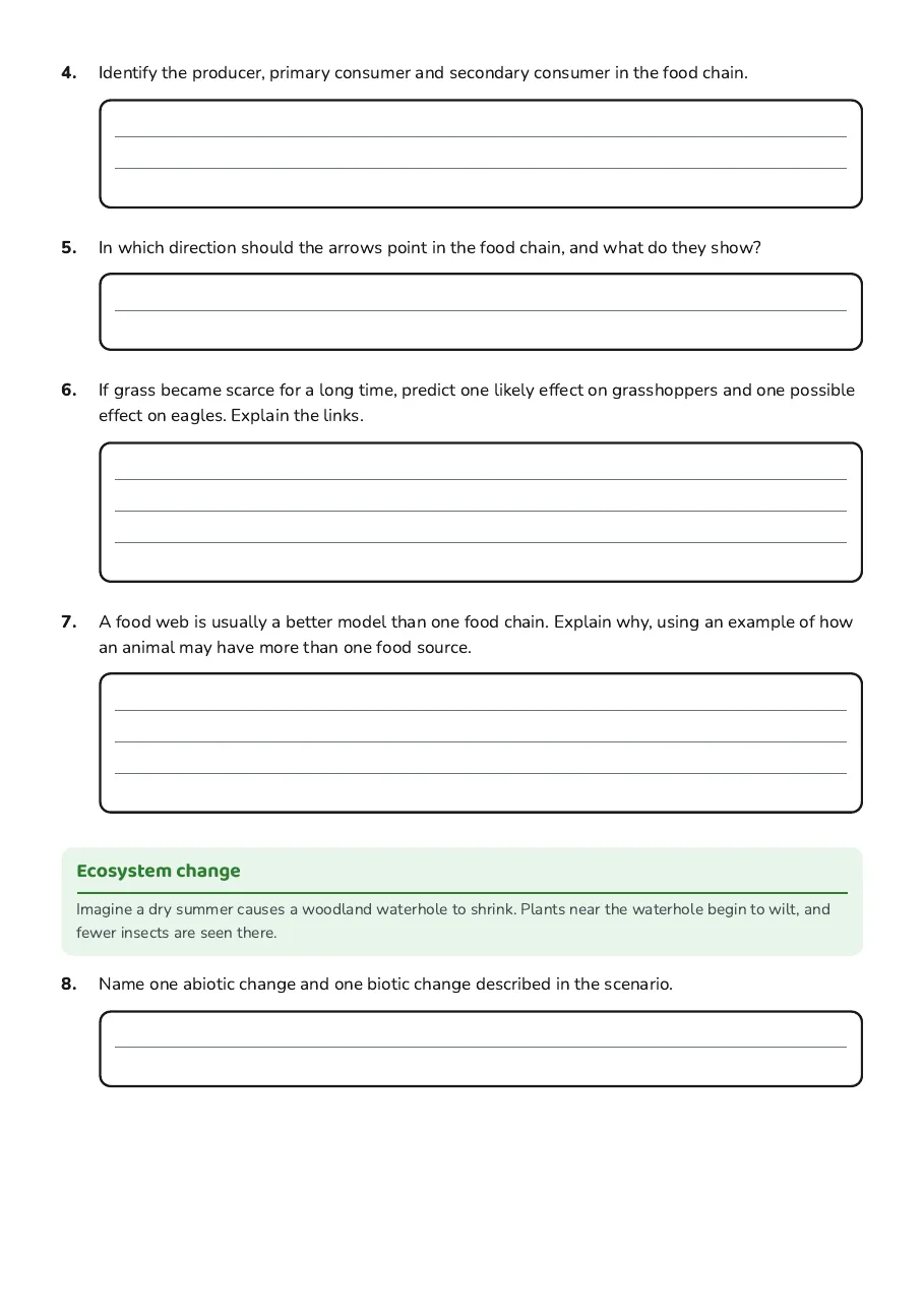 Exploring Ecosystems Worksheet, page 2 of 3: Ecosystem change