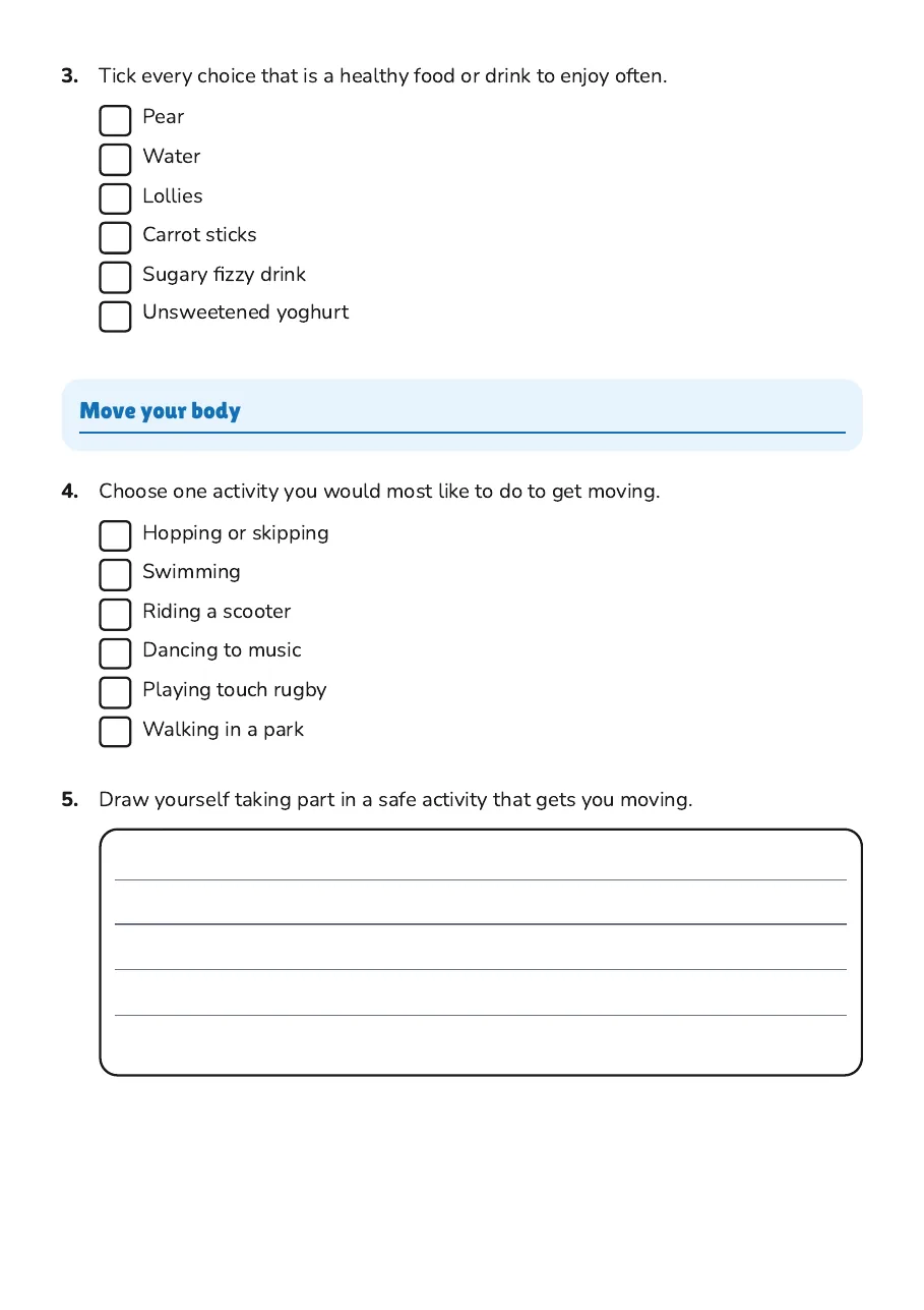 Healthy Habits Writing Prompts, page 2 of 4: Move your body