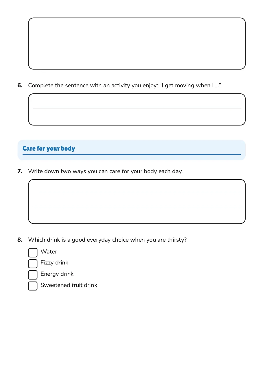 Healthy Habits Writing Prompts, page 3 of 4: Care for your body