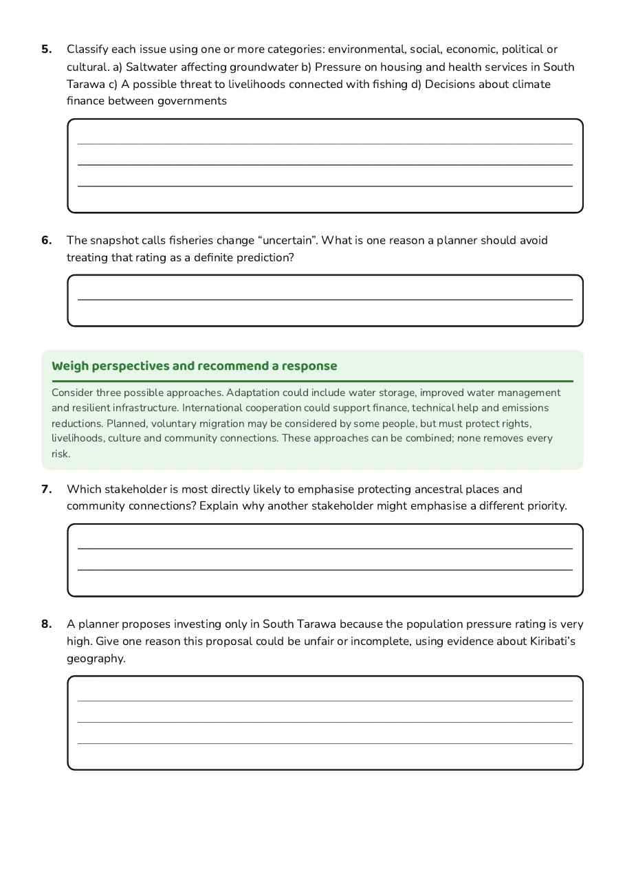 Kiribati Geographic Challenge, page 3 of 4: Weigh perspectives and recommend a response