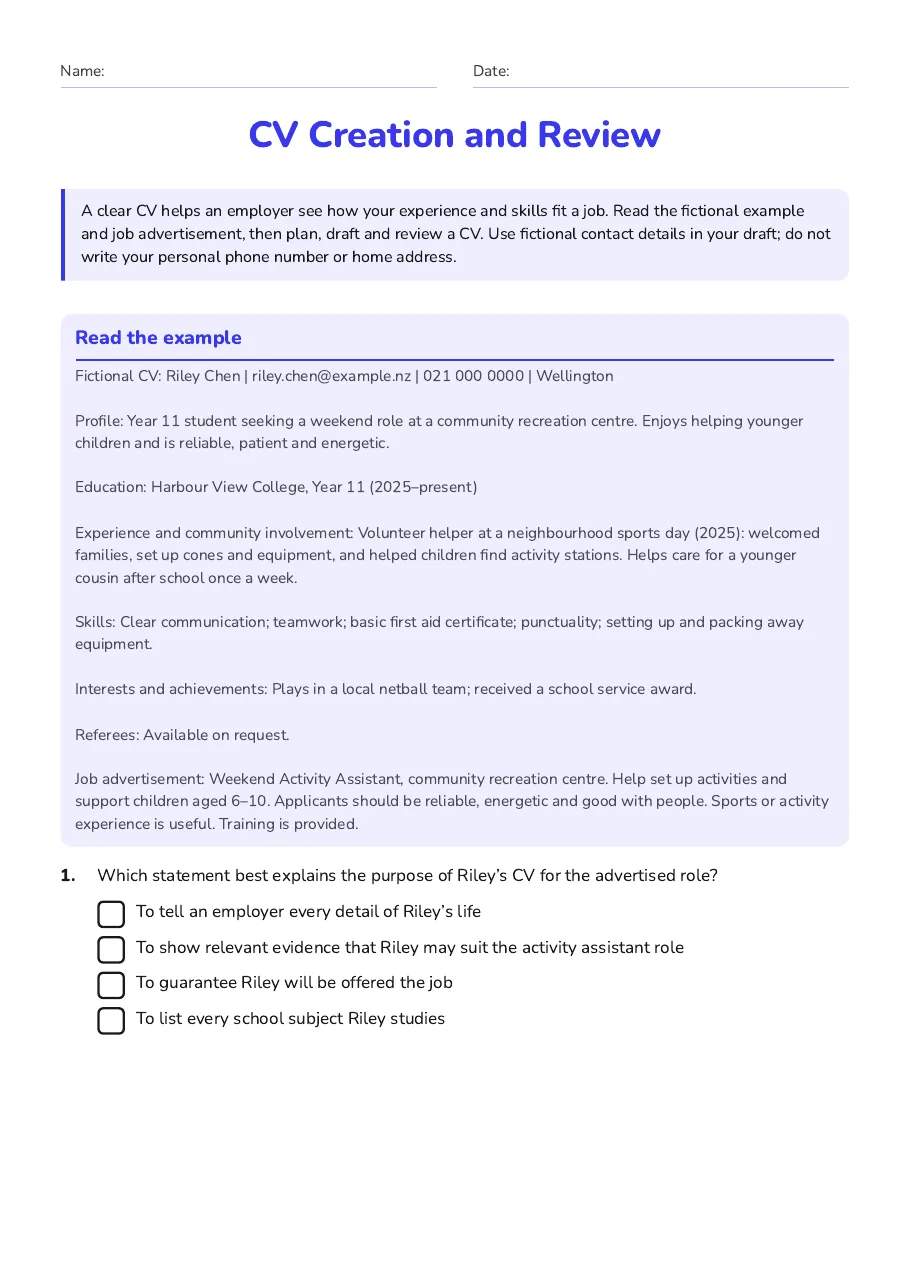 CV Creation and Review, page 1 of 4: Read the example