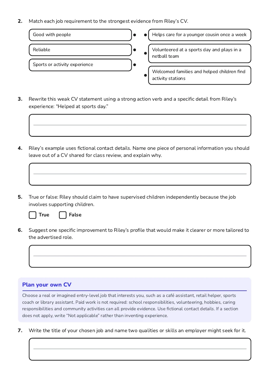 CV Creation and Review, page 2 of 4: Plan your own CV