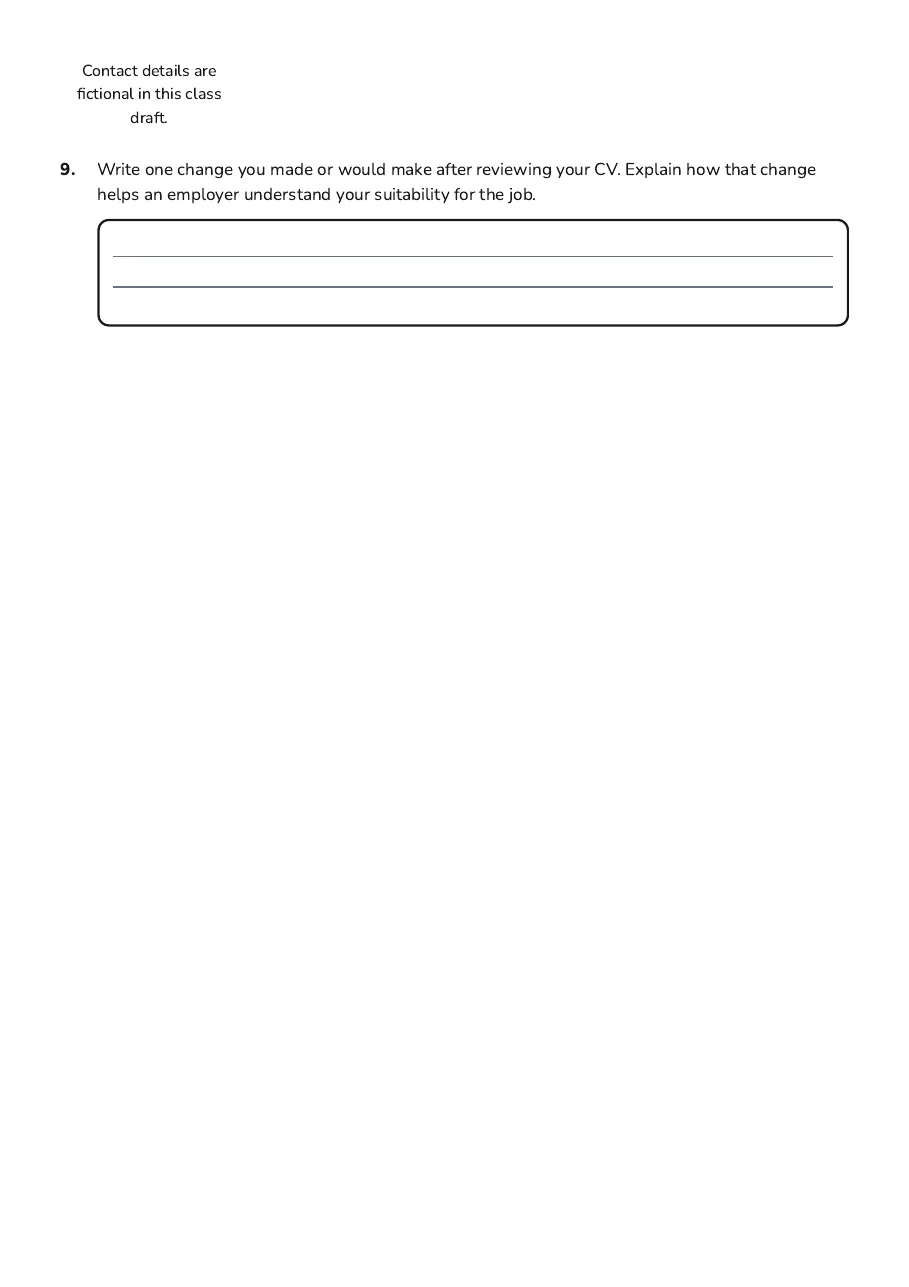 CV Creation and Review, page 4 of 4: fictional in this class